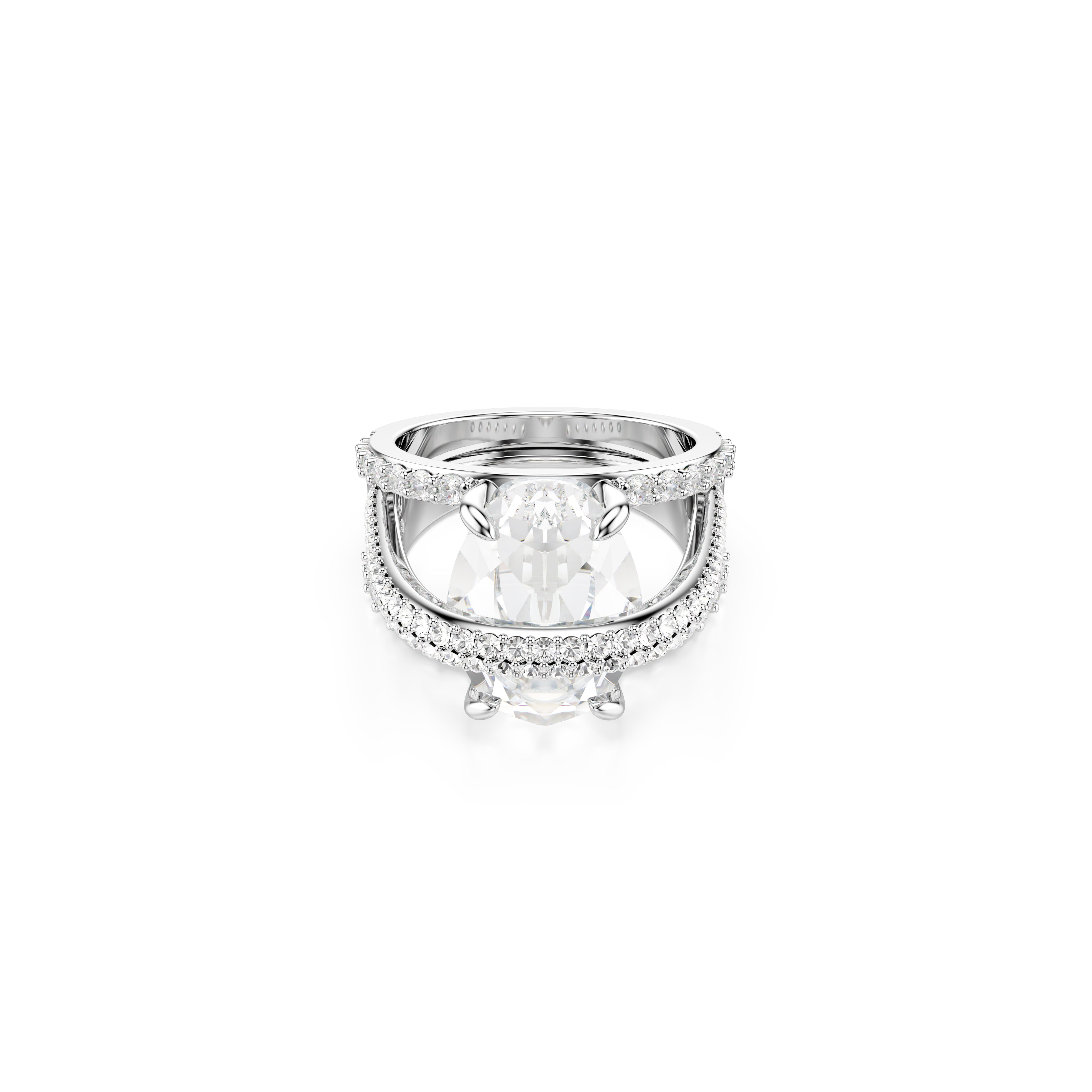 Hyperbola Cocktail Ring, Mixed Cuts, White, Rhodium Plated