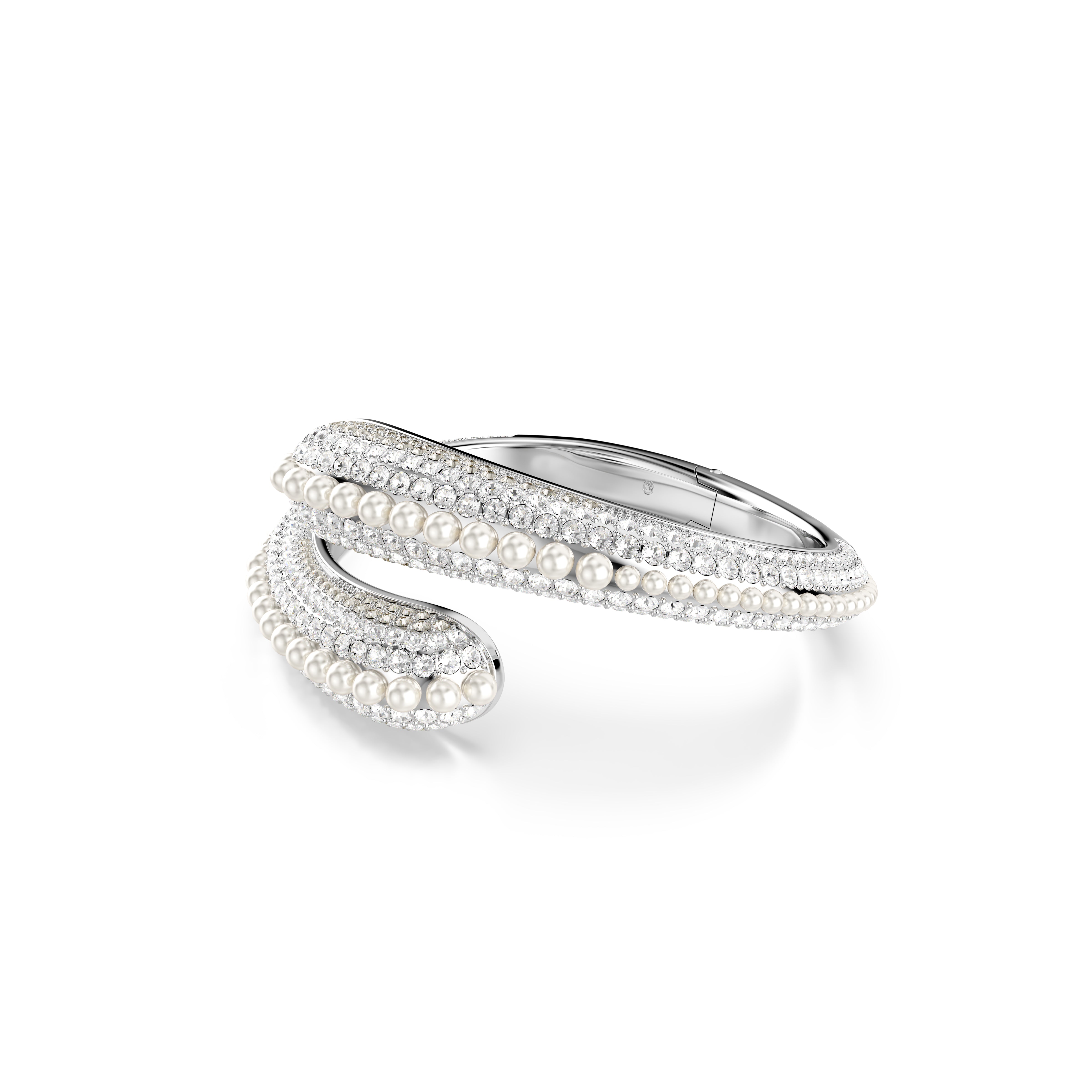 Sublima Kelepçe Bileklik, Kristal İnci, Round Cut, Beyaz, Rodyum Kaplama