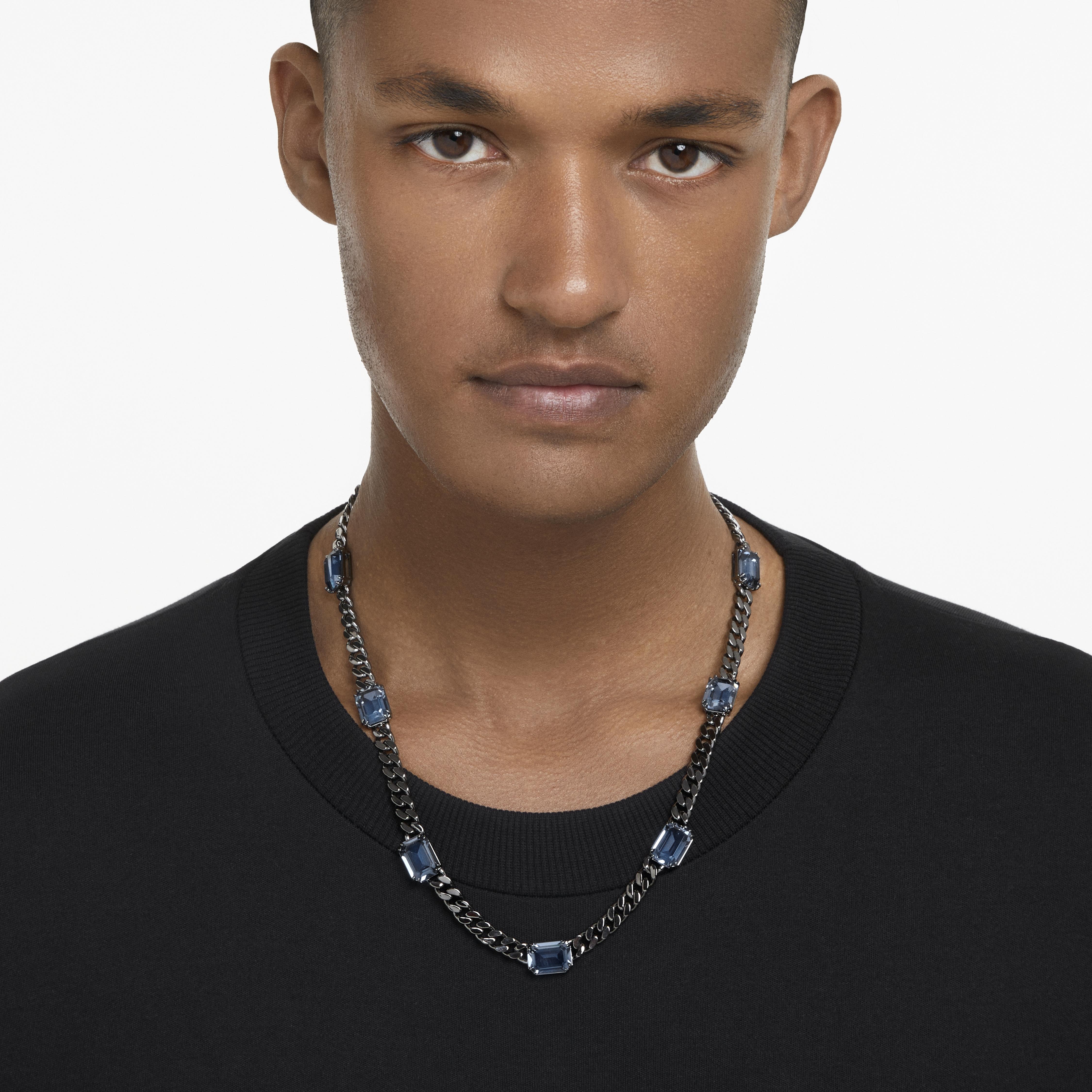 Millenia All Around Kolye, Octagon Cut, Mavi, Rutenyum Kaplama