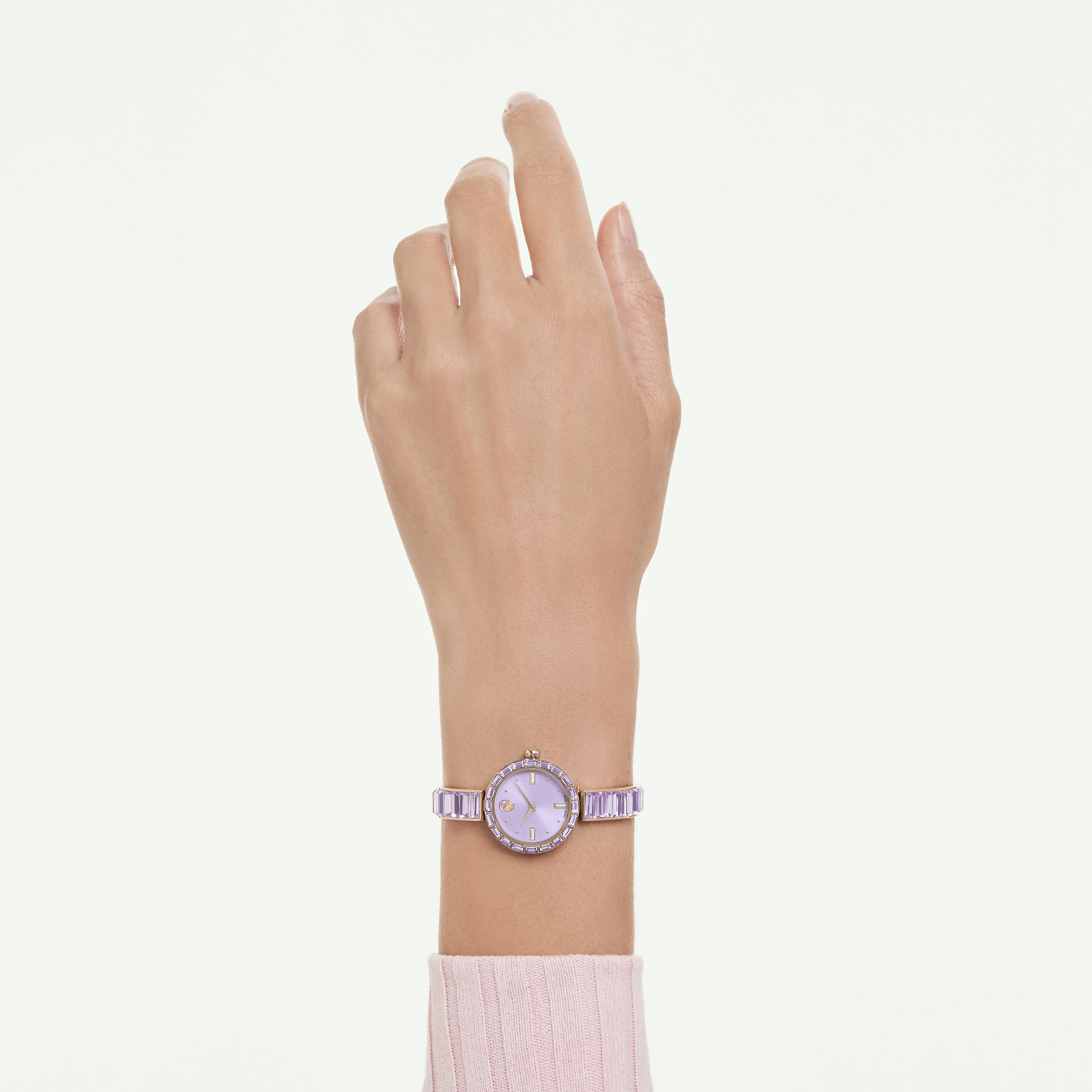 Matrix Bangle Saat, İsviçre Üretimi, Kristal Bangle Bileklik, Mor, Şampanya Altın Rengi Yüzey