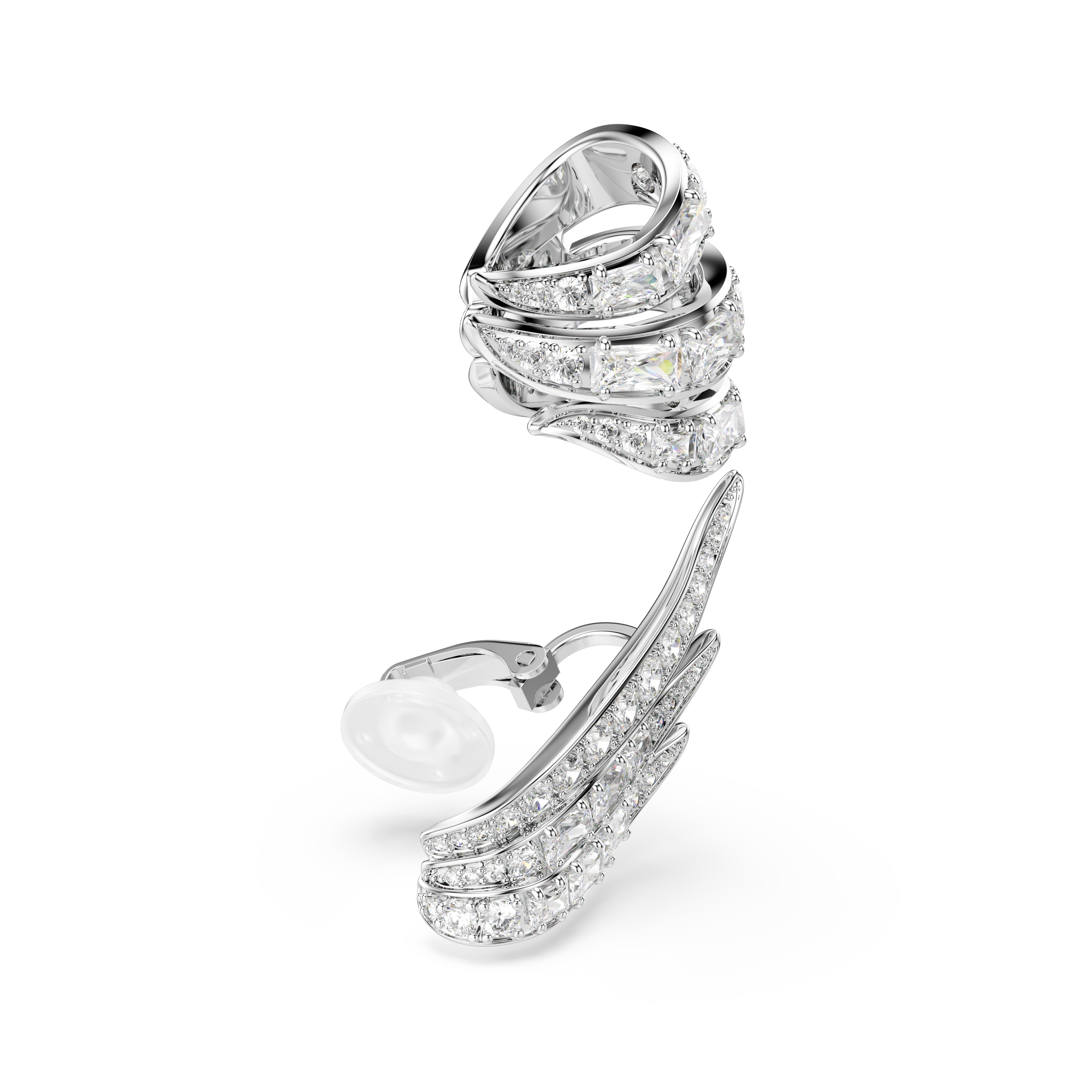 Vienna Ear Cuffs Küpe, Karışık Kesim, Kuğu, Beyaz, Rodyum Kaplama