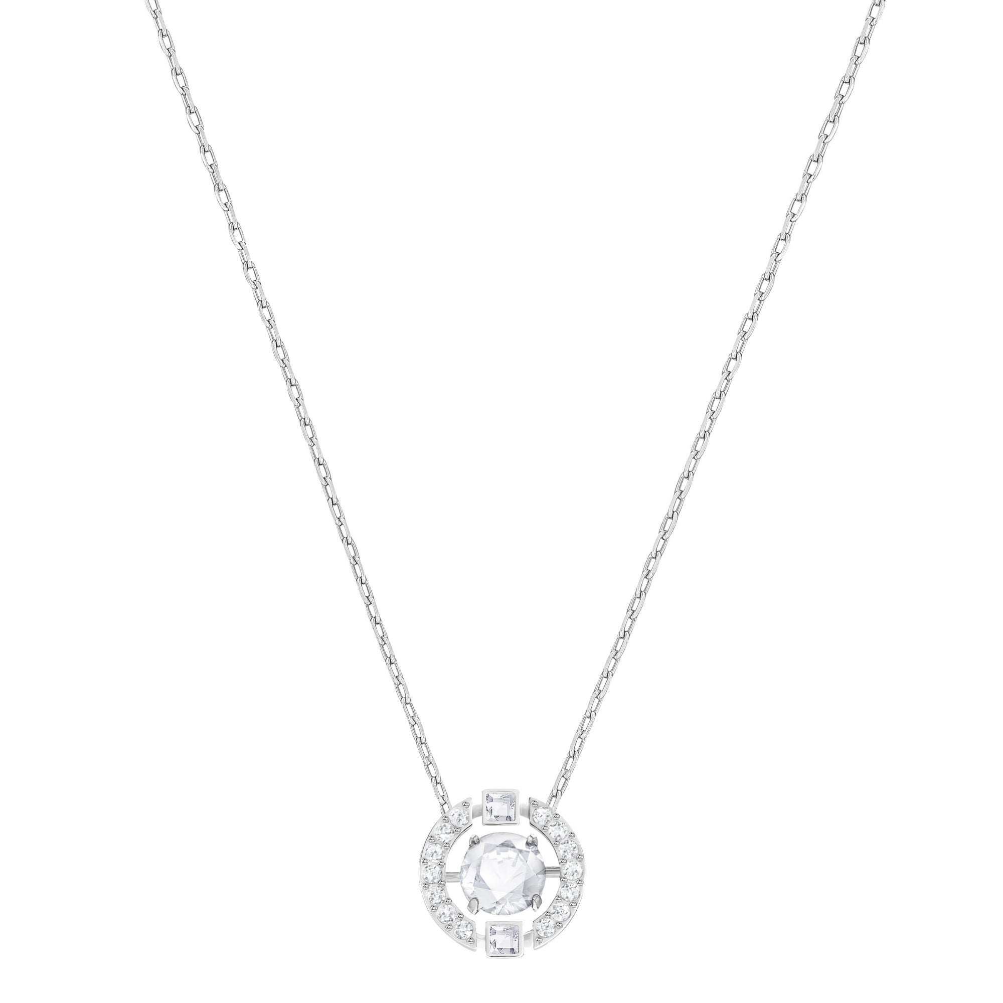 Sparkling Dc Round Kolye, Beyaz, Rodyum Kaplama