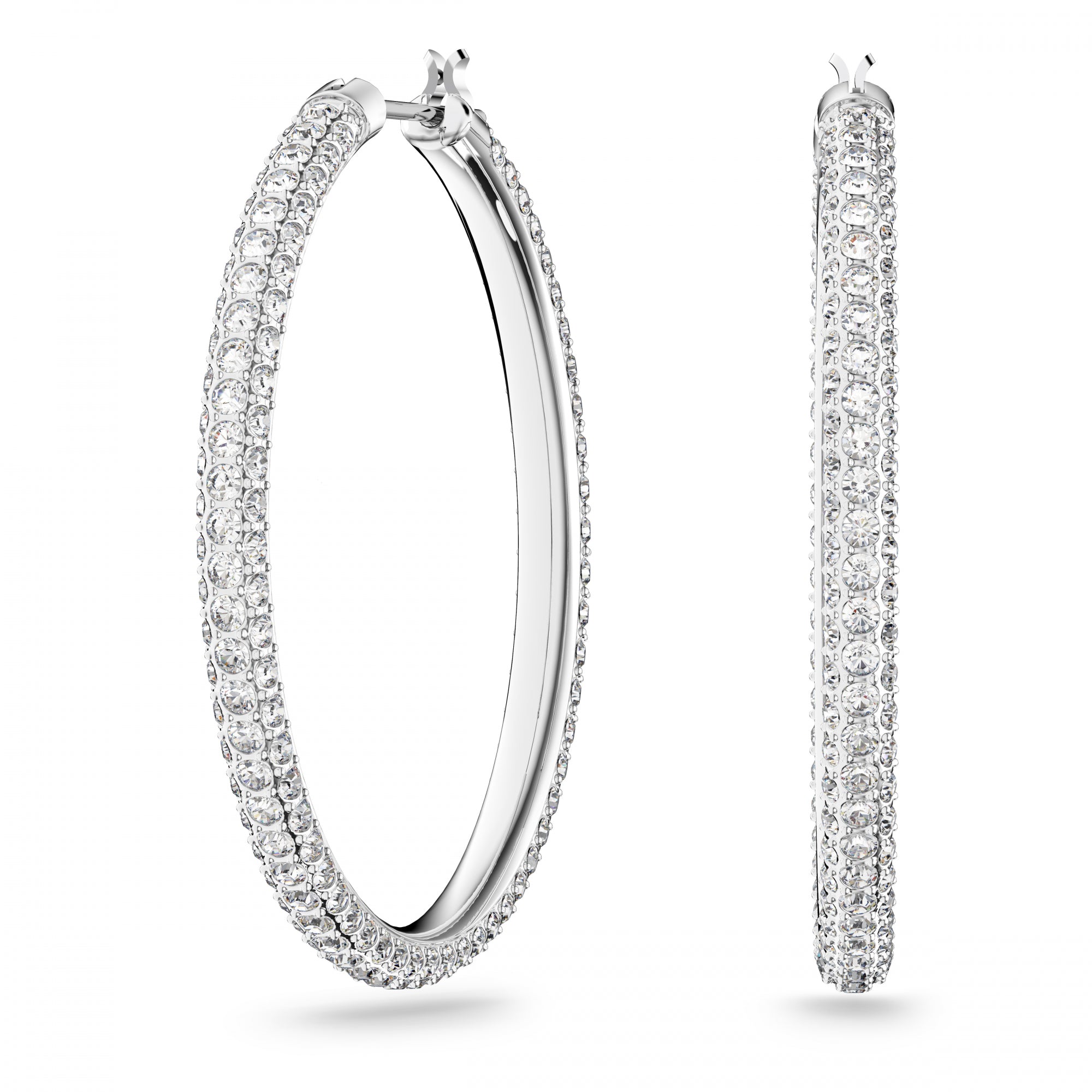 Stone Hoop Küpe, Beyaz, Rodyum Kaplama