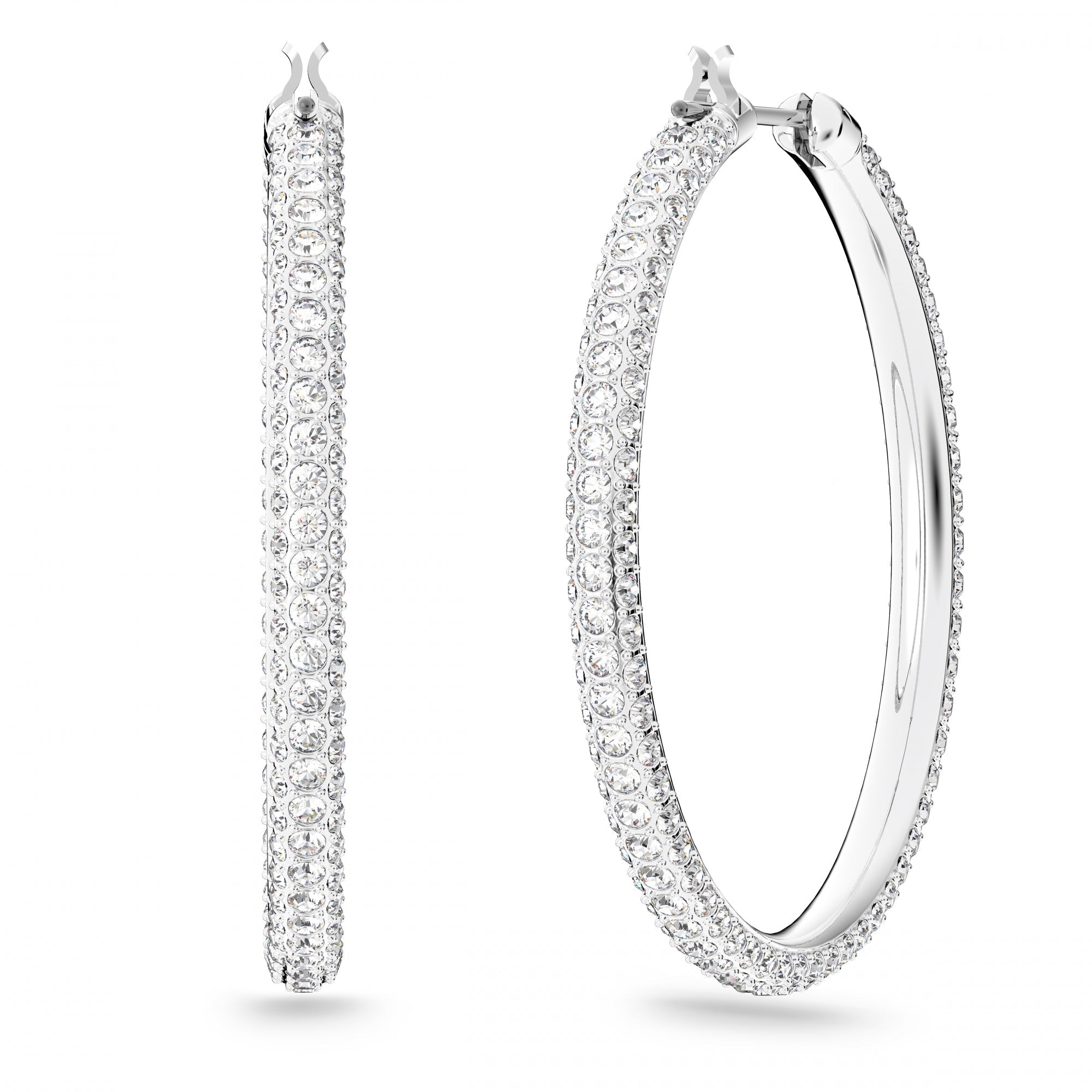 Stone Hoop Küpe, Beyaz, Rodyum Kaplama