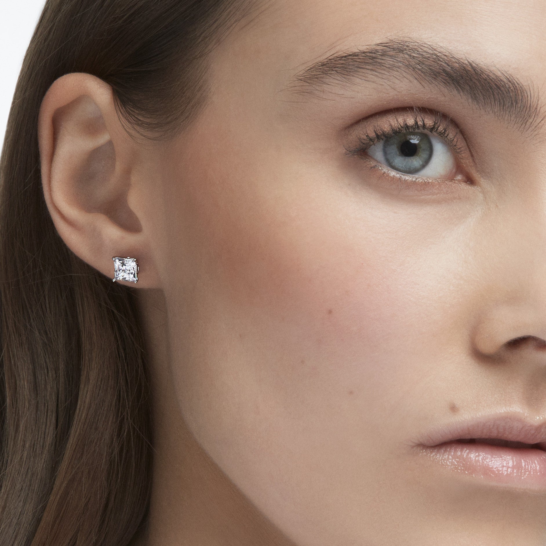 Angelic Stud Küpe, Square Cut, Beyaz, Rodyum Kaplama