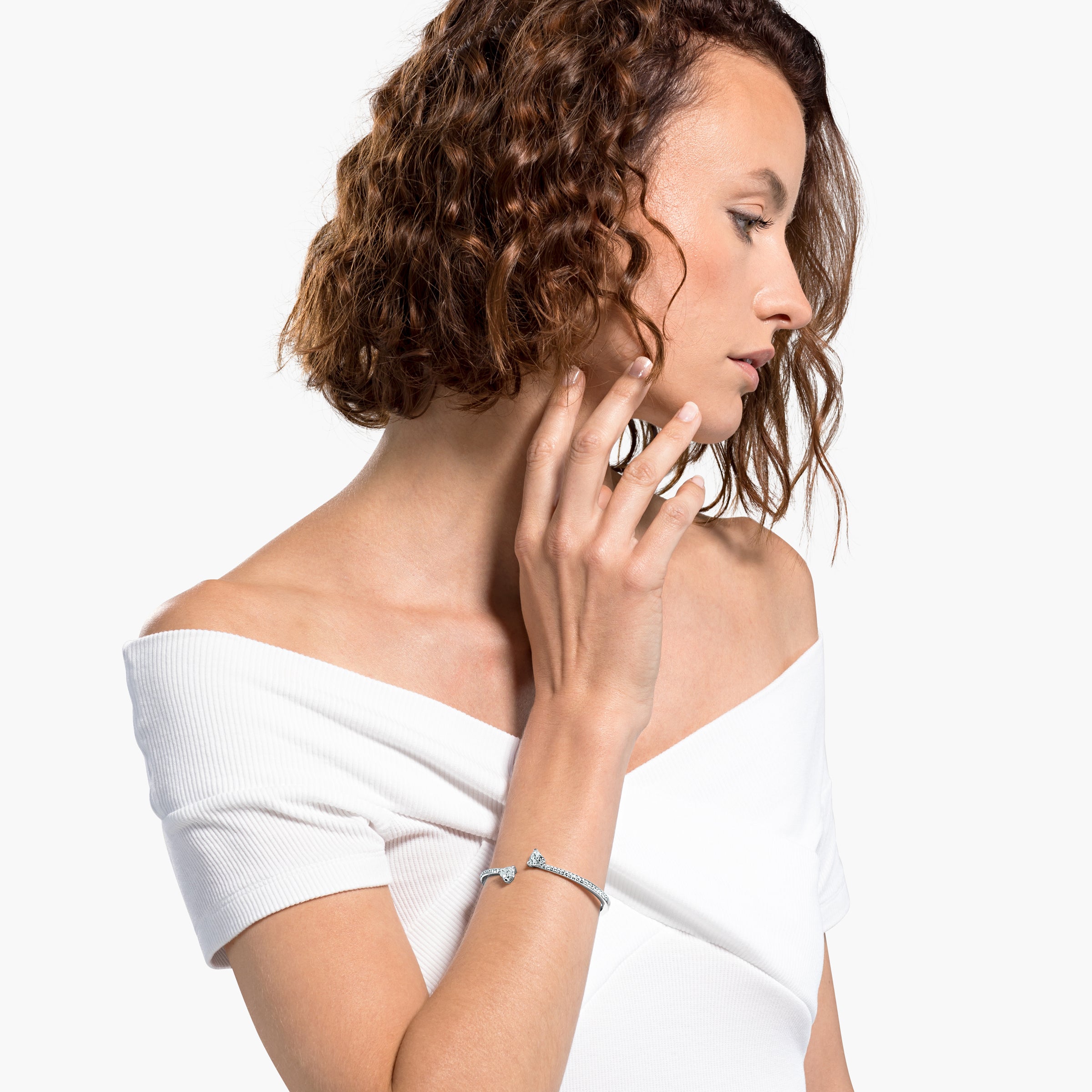 Attract Cuff Bileklik, Beyaz, Rodyum Kaplama