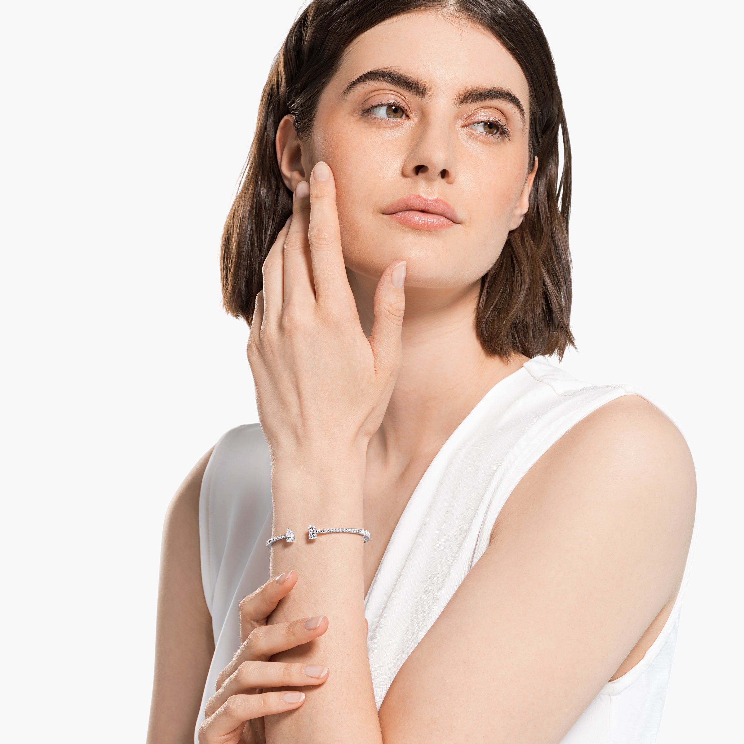 Attract Cuff Bileklik, Beyaz, Rodyum Kaplama