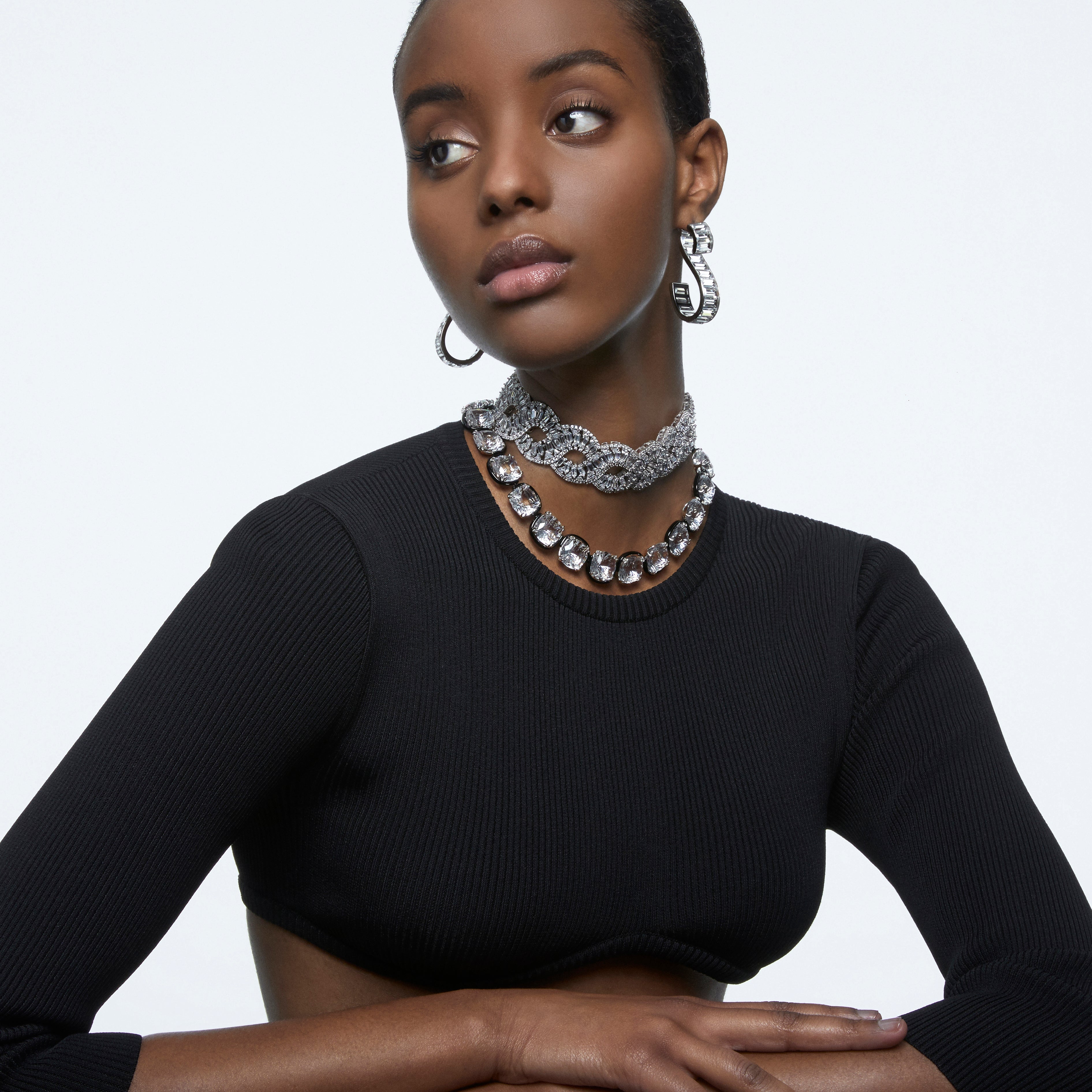 Hyberbola Choker Kolye, Mixed Cuts, Infinity, Beyaz, Rodyum Kaplama