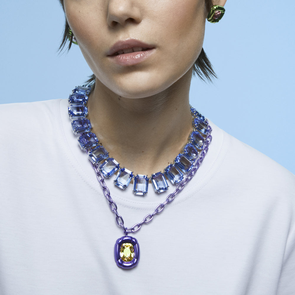 Millenia All Around Kolye, Octagon Cut, Oversized Cyrstals, Mavi, Rodyum kaplama