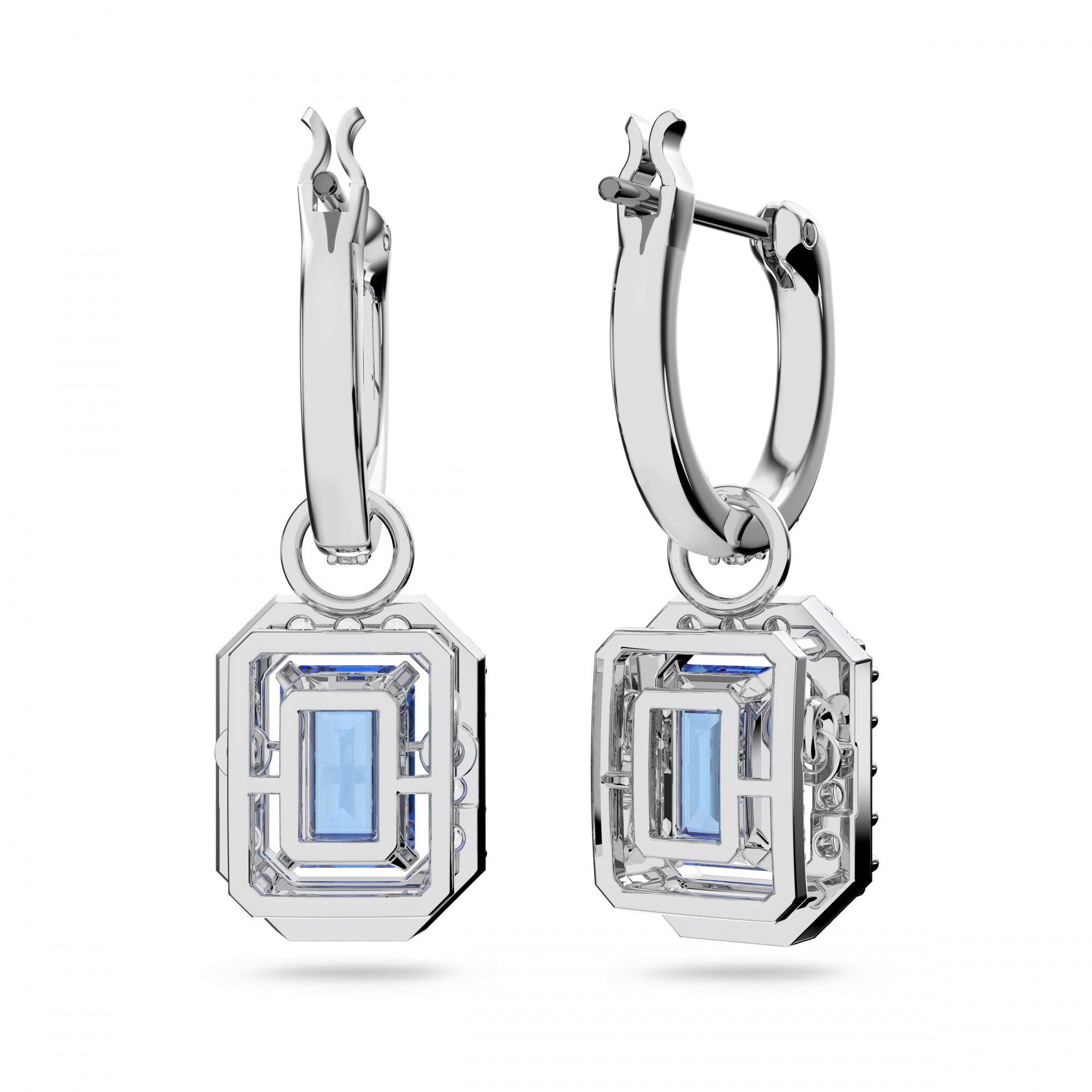 Millenia Stud Küpe, Octagon Cut, Mavi, Rodyum Kaplama