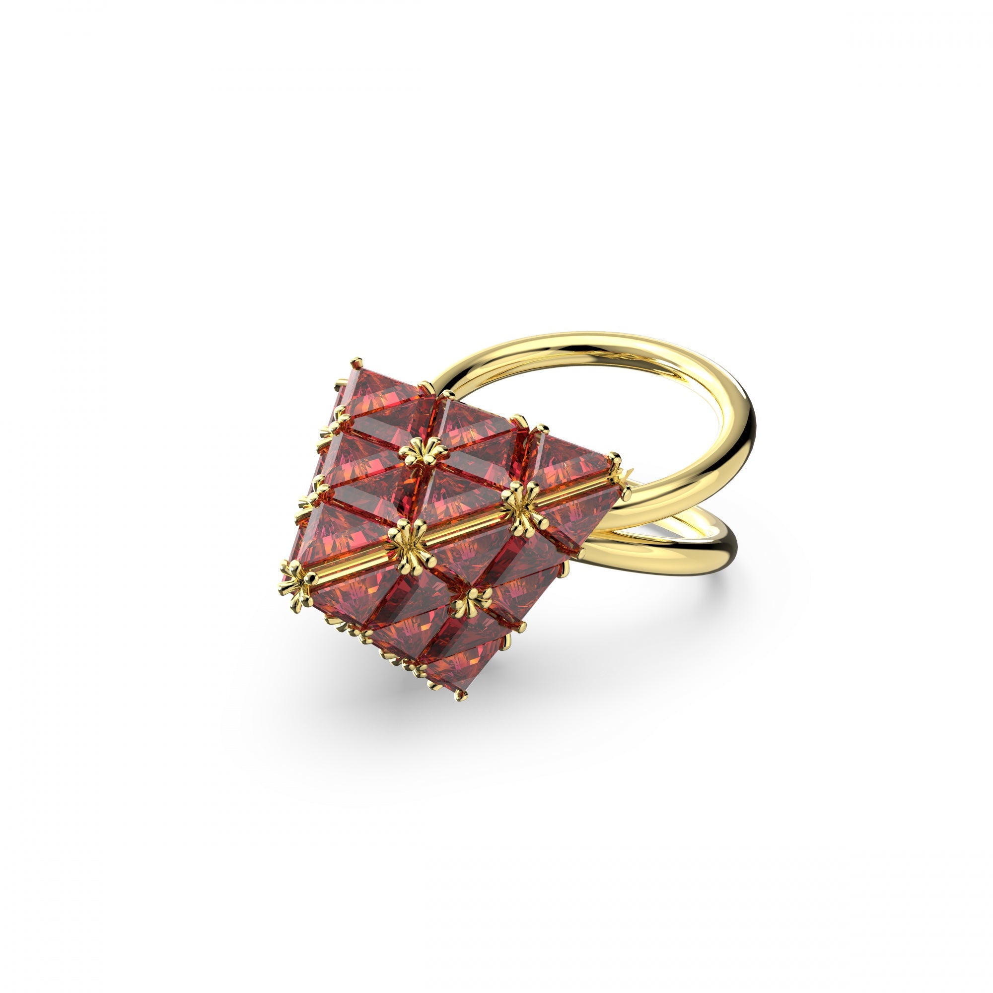 Curiosa Yüzük, Triangle Cut, Triangle, Kırmızı, Sarı Altın Rengi Kaplama, 58