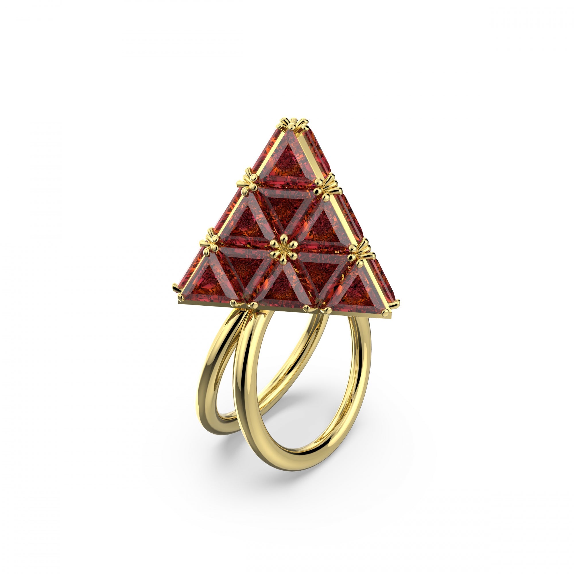 Curiosa Yüzük, Triangle Cut, Triangle, Kırmızı, Sarı Altın Rengi Kaplama, 58