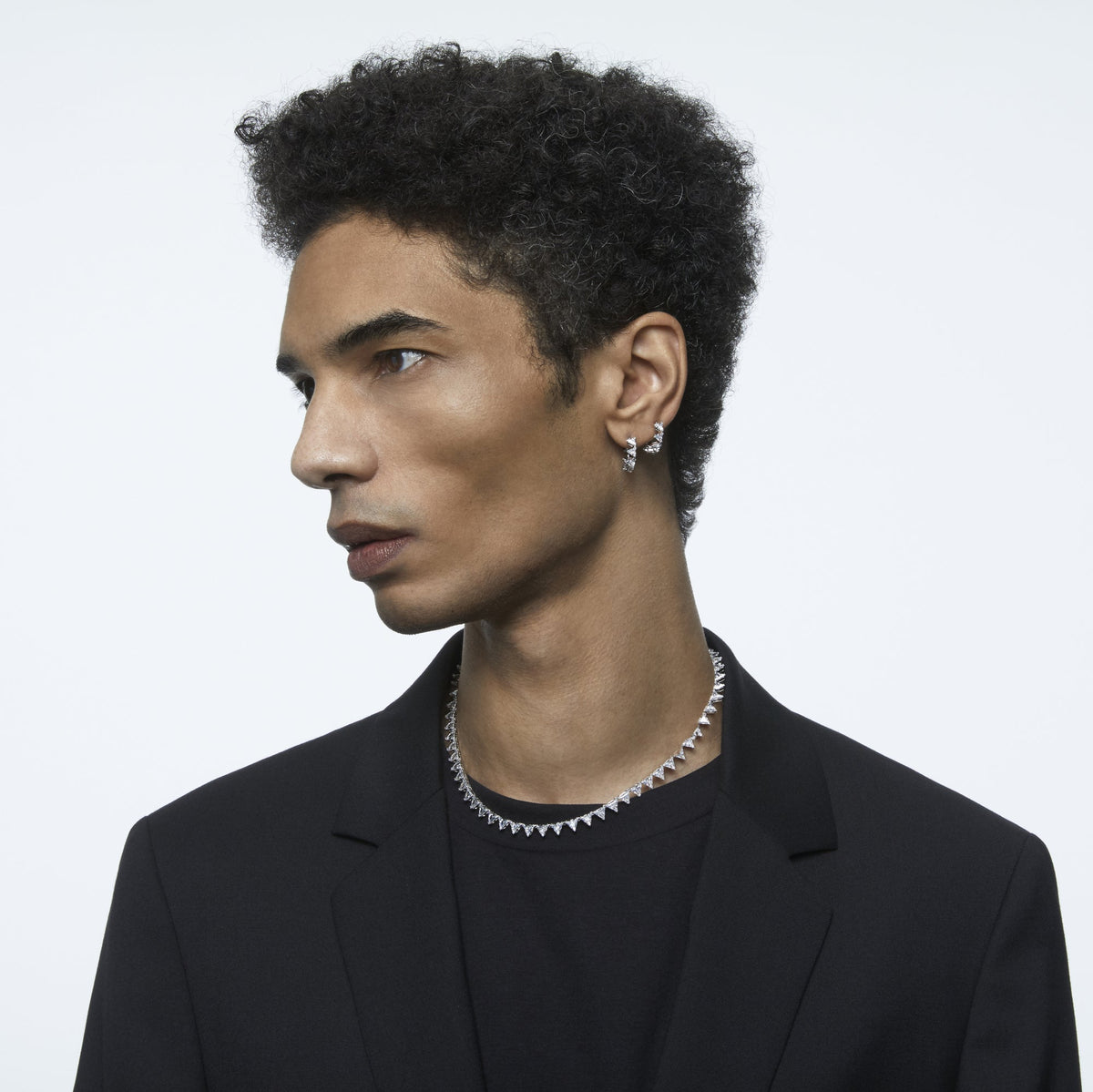 Ortyx Hoop Küpe, Small, Triangle Cut, Beyaz, Rodyum Kaplama