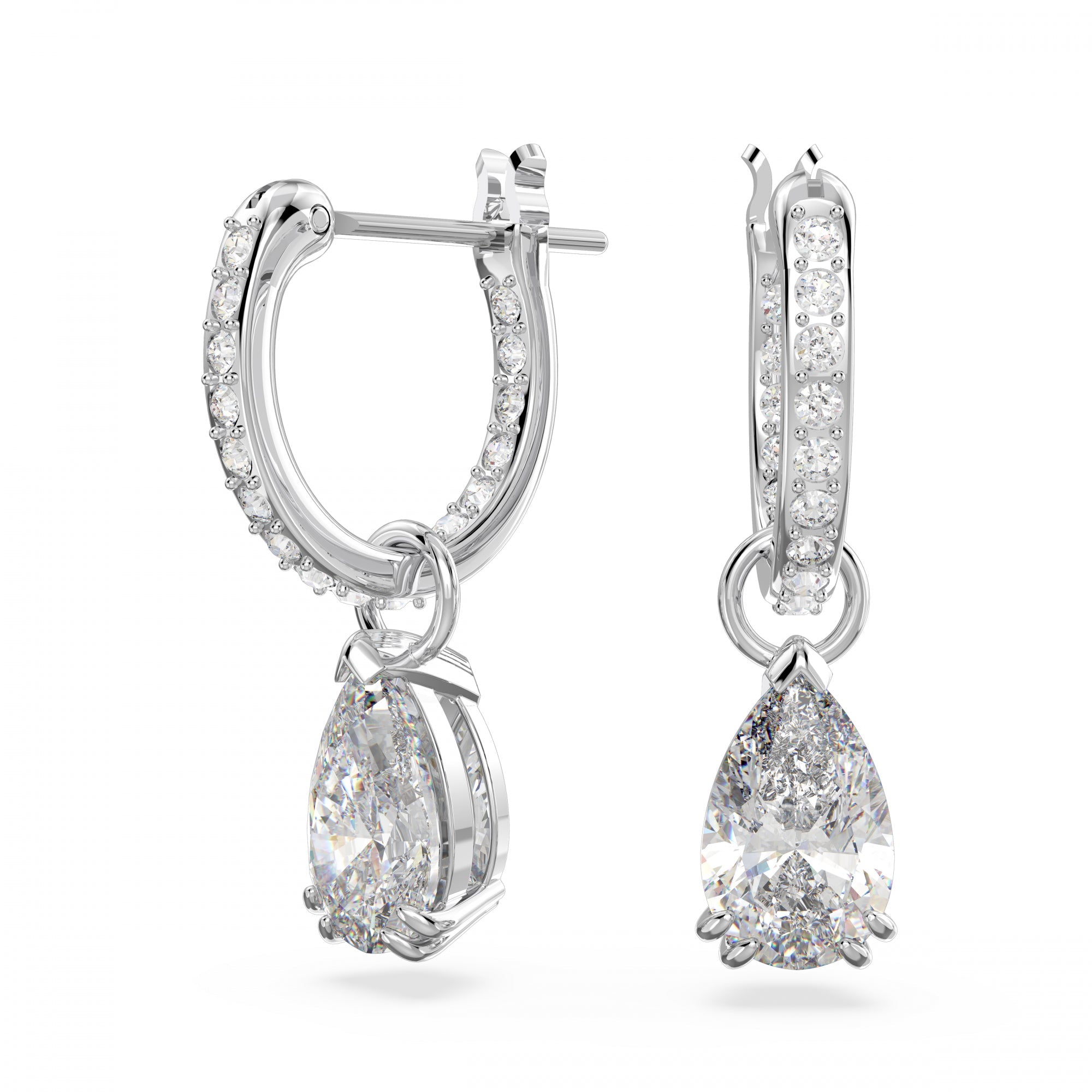 Millenia Hoop Küpe, Pear Cut, Beyaz, Rodyum Kaplama
