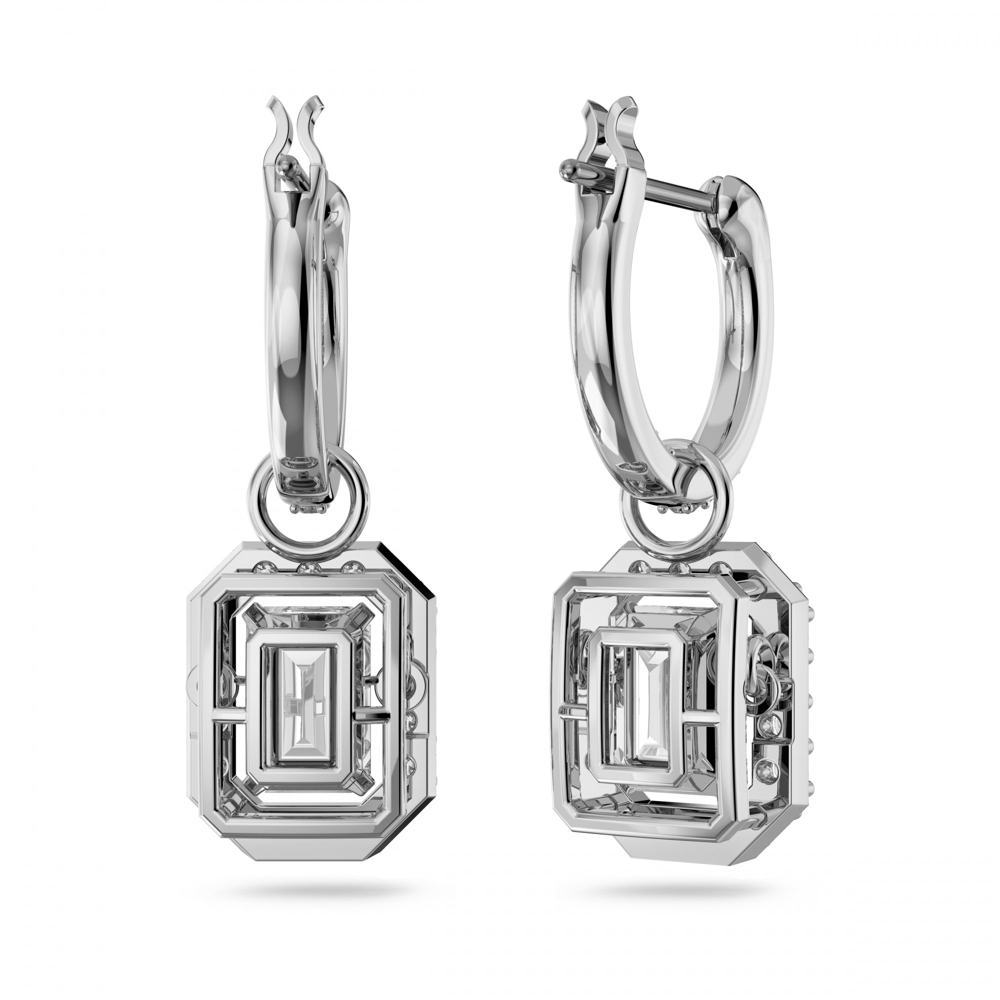 Millenia Drop Küpe, Octagon Cut, Beyaz, Rodyum Kaplama