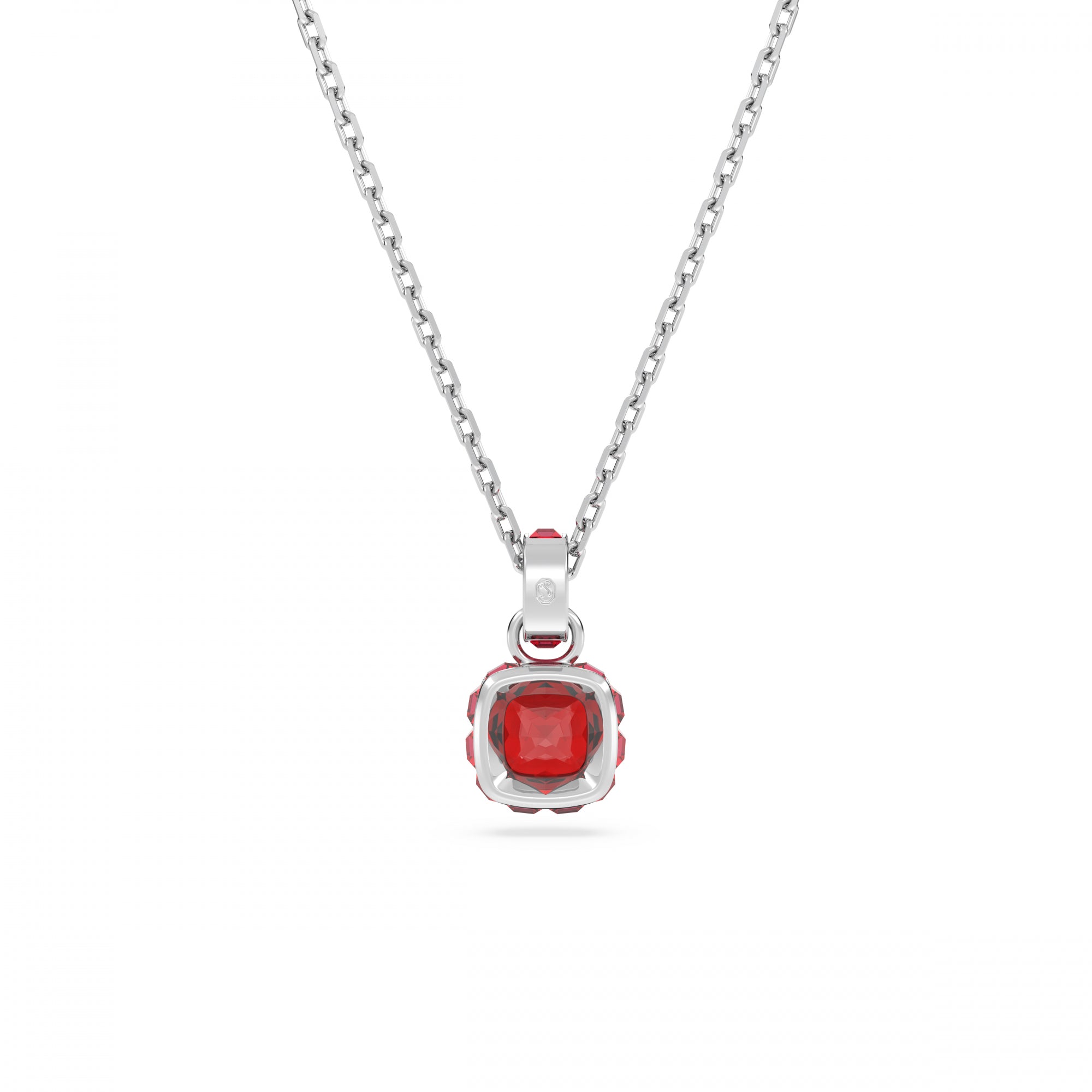 Birthstone Kolye, Kare Kesim, Ocak, Kırmızı, Rodyum Kaplama