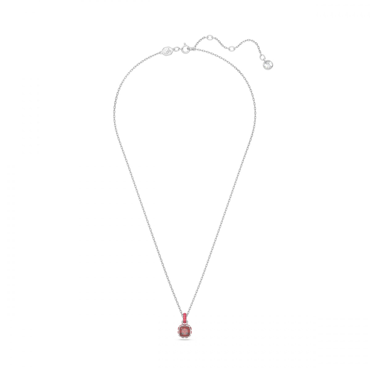 Birthstone Kolye, Kare Kesim, Ocak, Kırmızı, Rodyum Kaplama