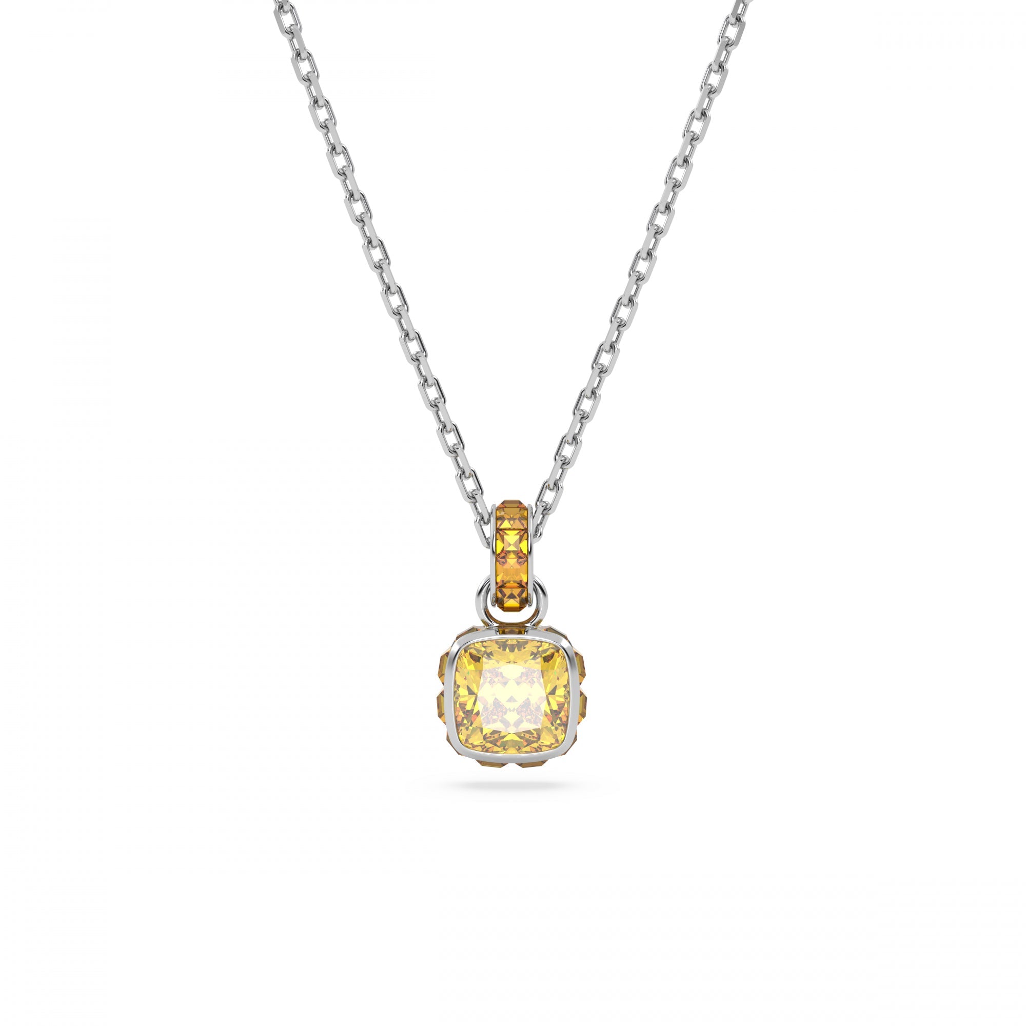 Birthstone Kolye, Kare Kesim, Kasım, Sarı, Rodyum Kaplama