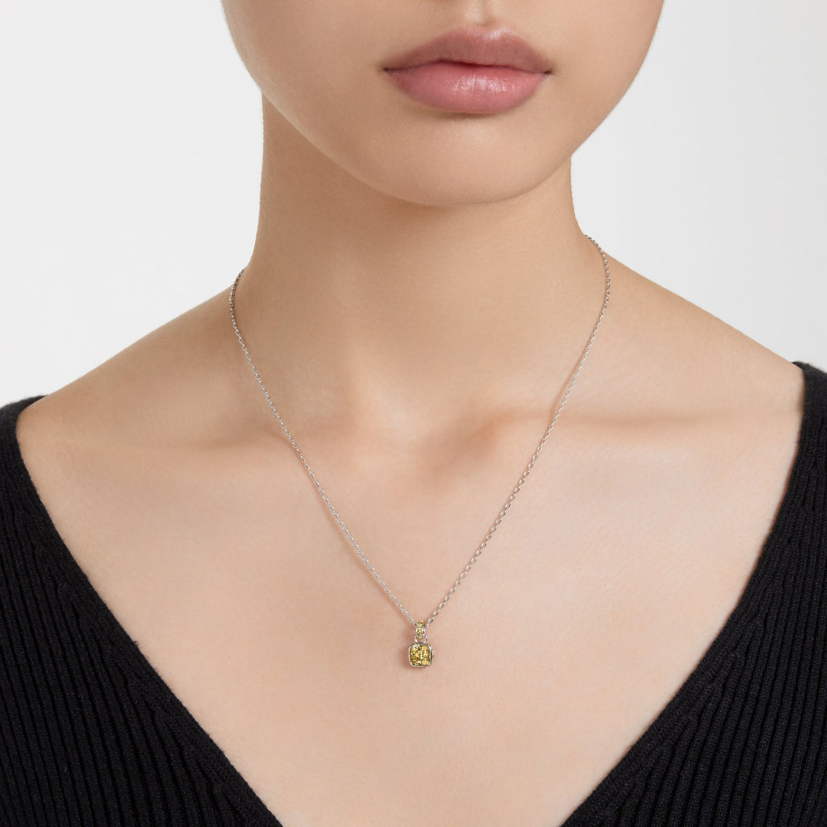 Birthstone Kolye, Kare Kesim, Kasım, Sarı, Rodyum Kaplama