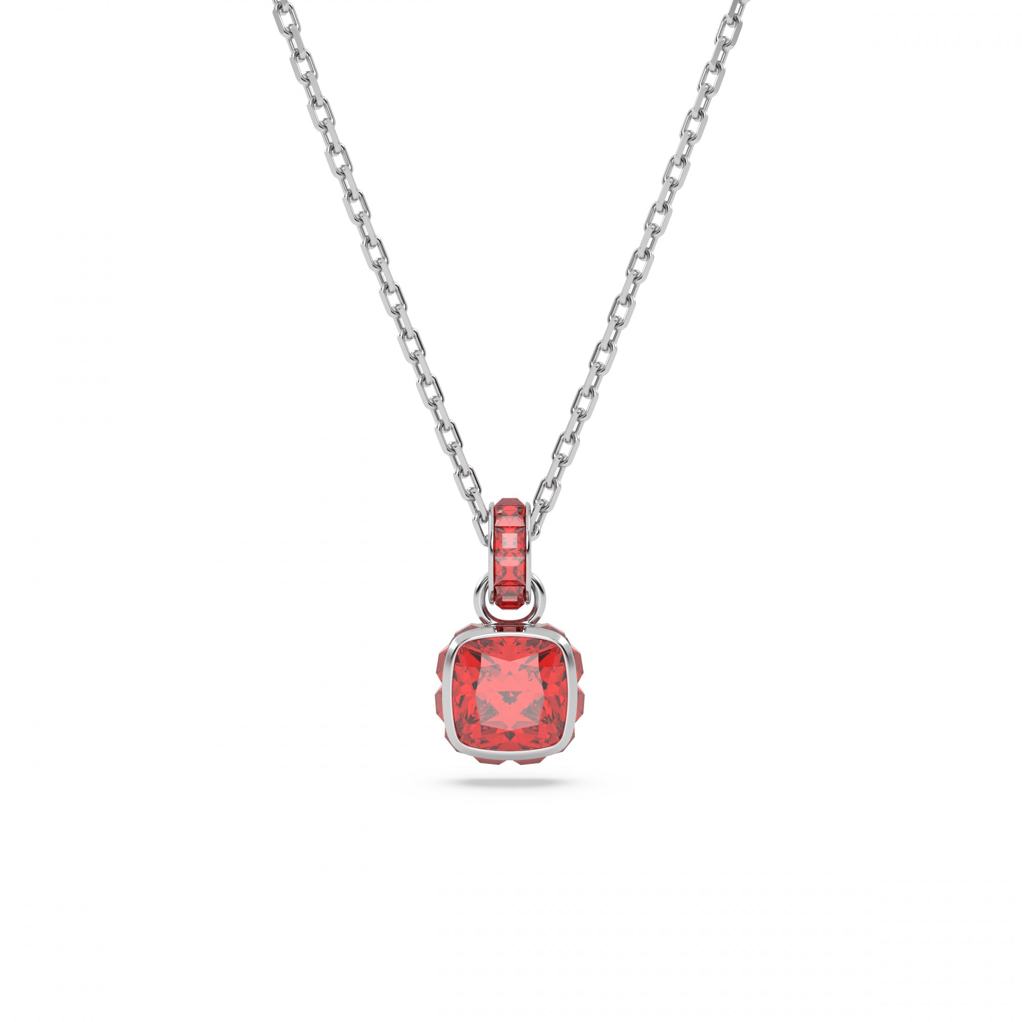 Birthstone Kolye, Kare Kesim, Temmuz, Kırmızı, Rodyum Kaplama
