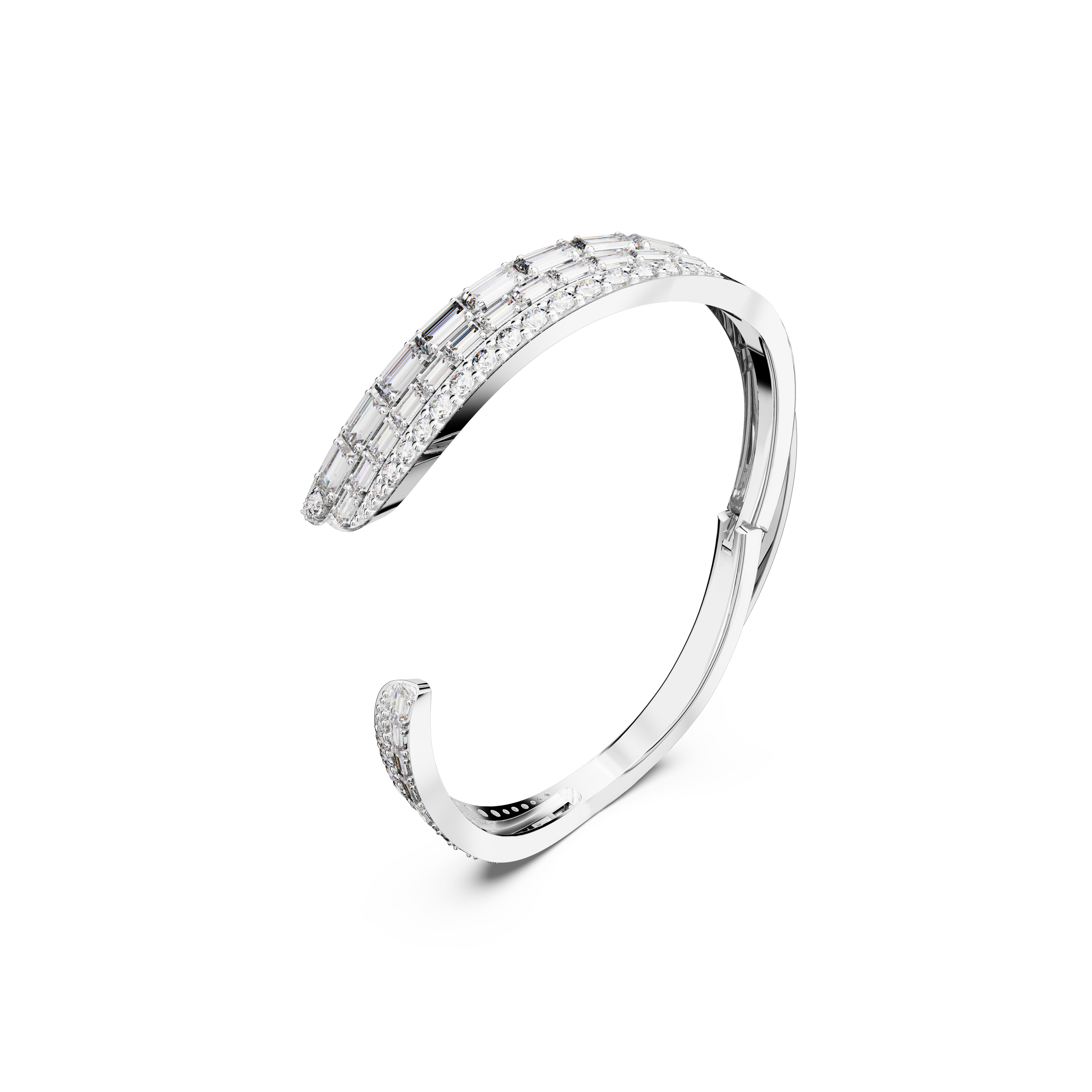 Hyperbola Bangle Bileklikixed Cut, Beyaz, Rodyum Kaplama