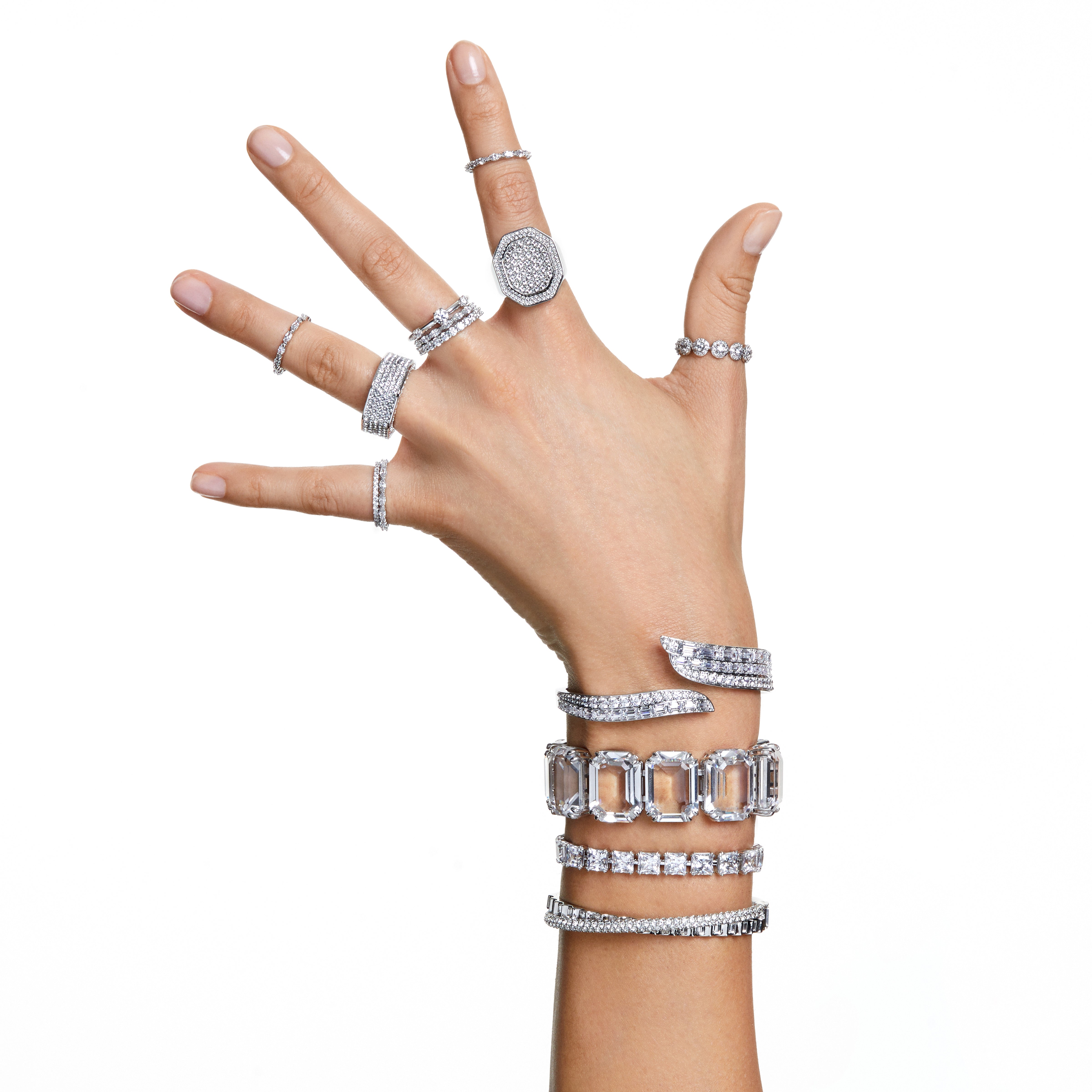 Hyperbola Bangle Bileklikixed Cut, Beyaz, Rodyum Kaplama