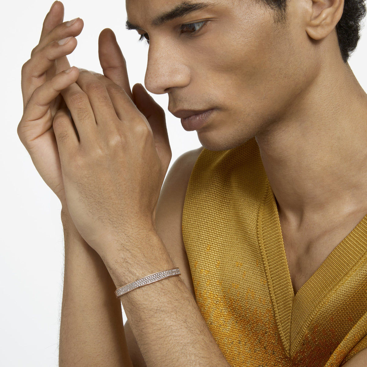 Dextera Bangle Bileklik, Octagon Cut, Beyaz, Pembe Altın Rengi Kaplama, L