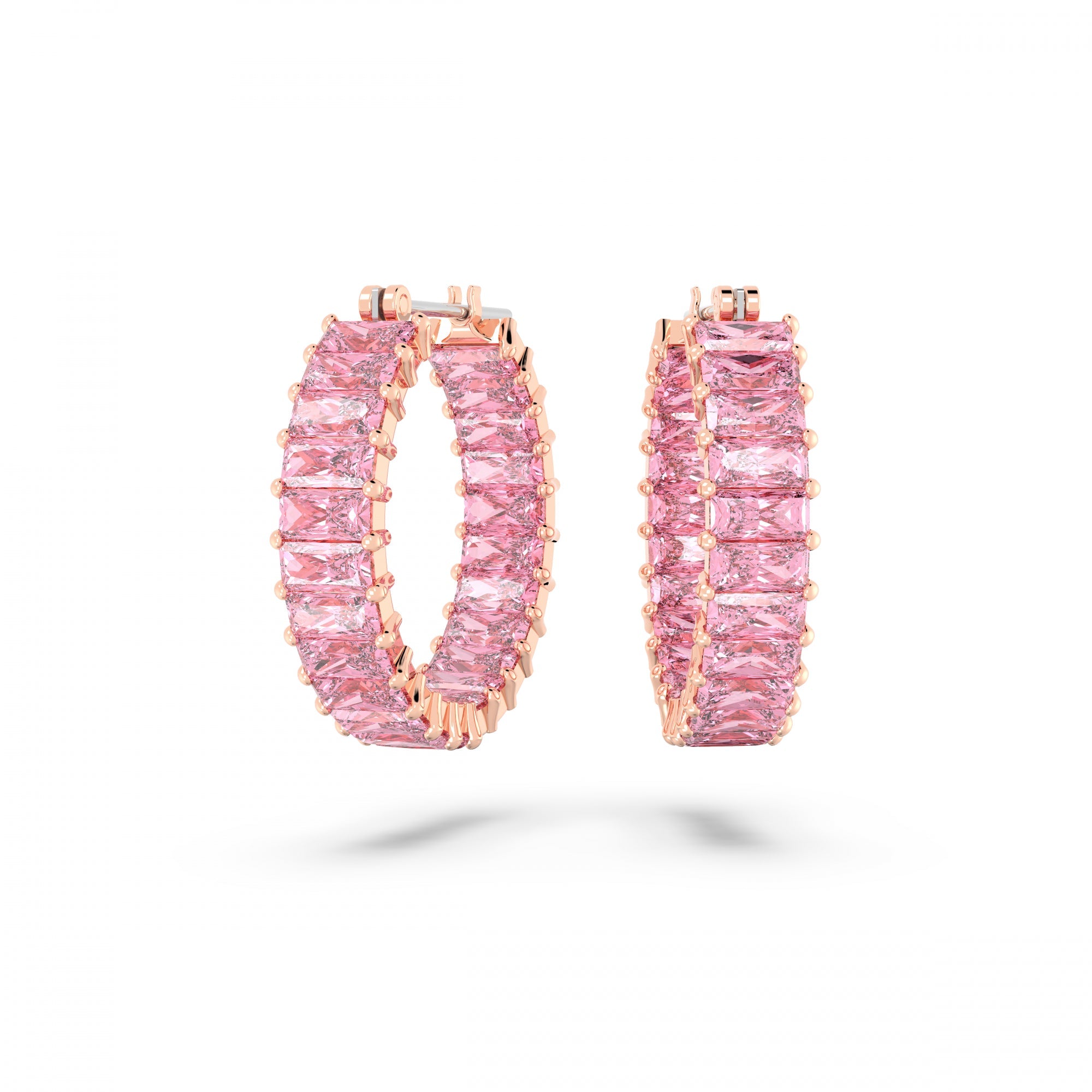 Matrix Hoop Küpe, Baguette Cut, Pembe, Pembe Altın Rengi Kaplama