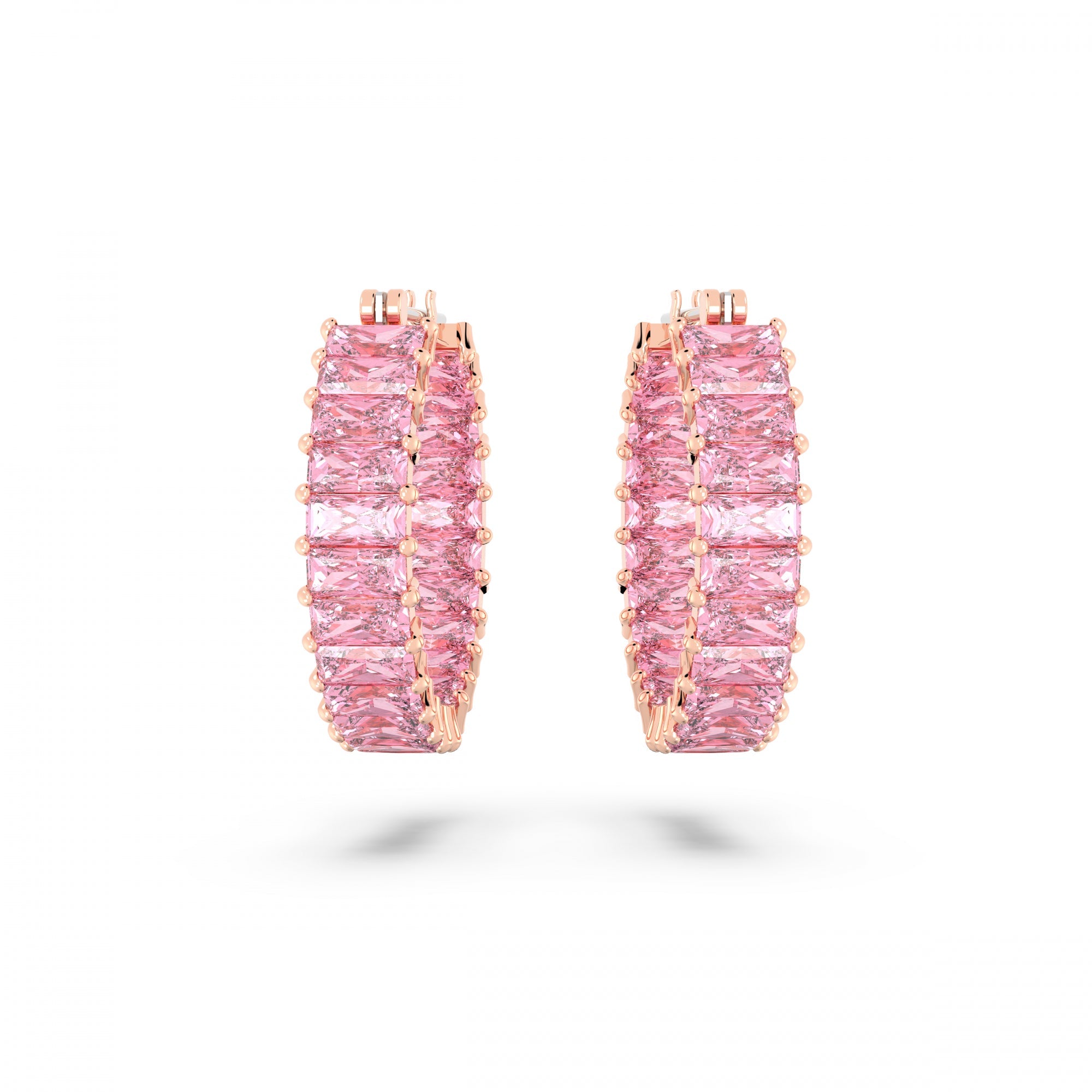 Matrix Hoop Küpe, Baguette Cut, Pembe, Pembe Altın Rengi Kaplama