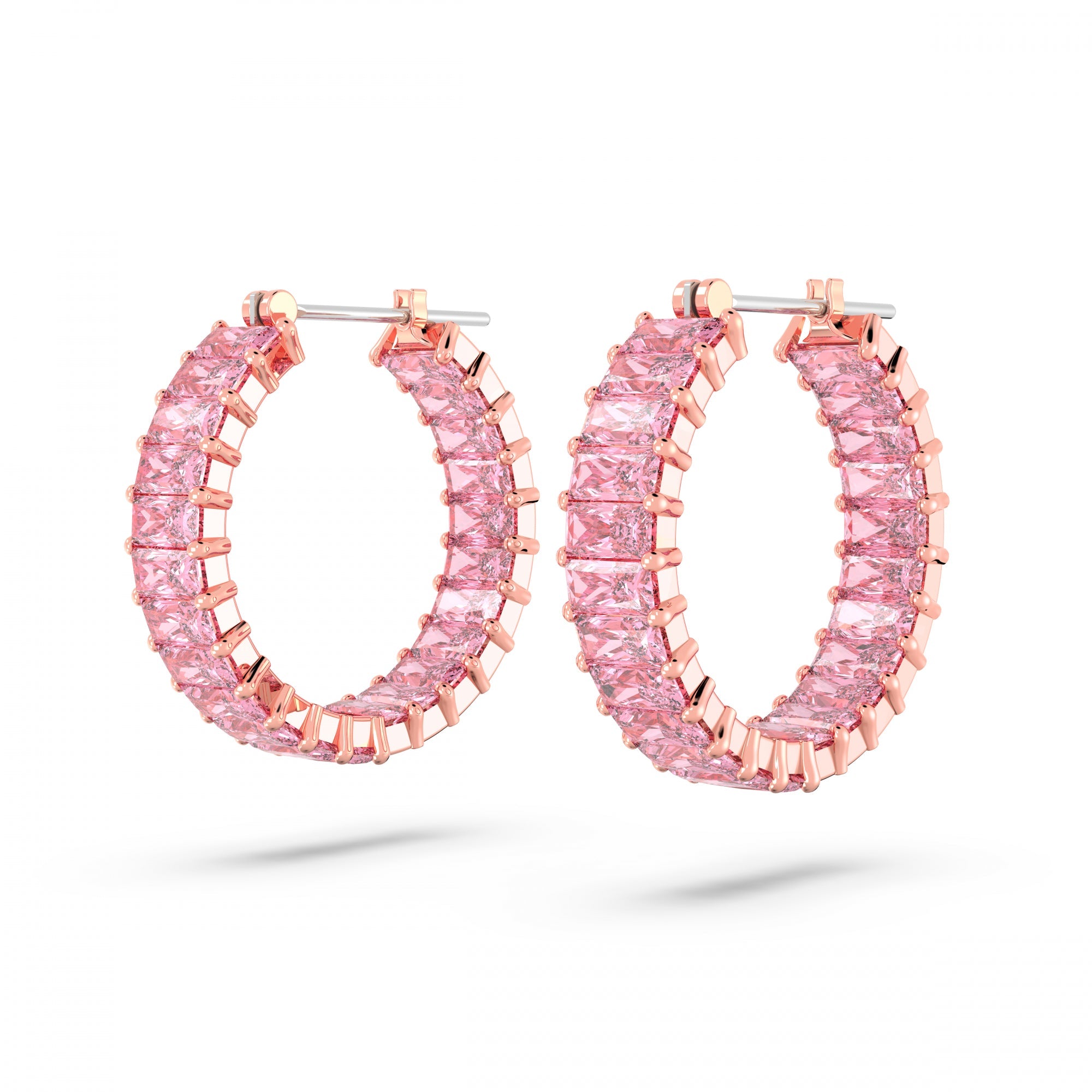 Matrix Hoop Küpe, Baguette Cut, Pembe, Pembe Altın Rengi Kaplama