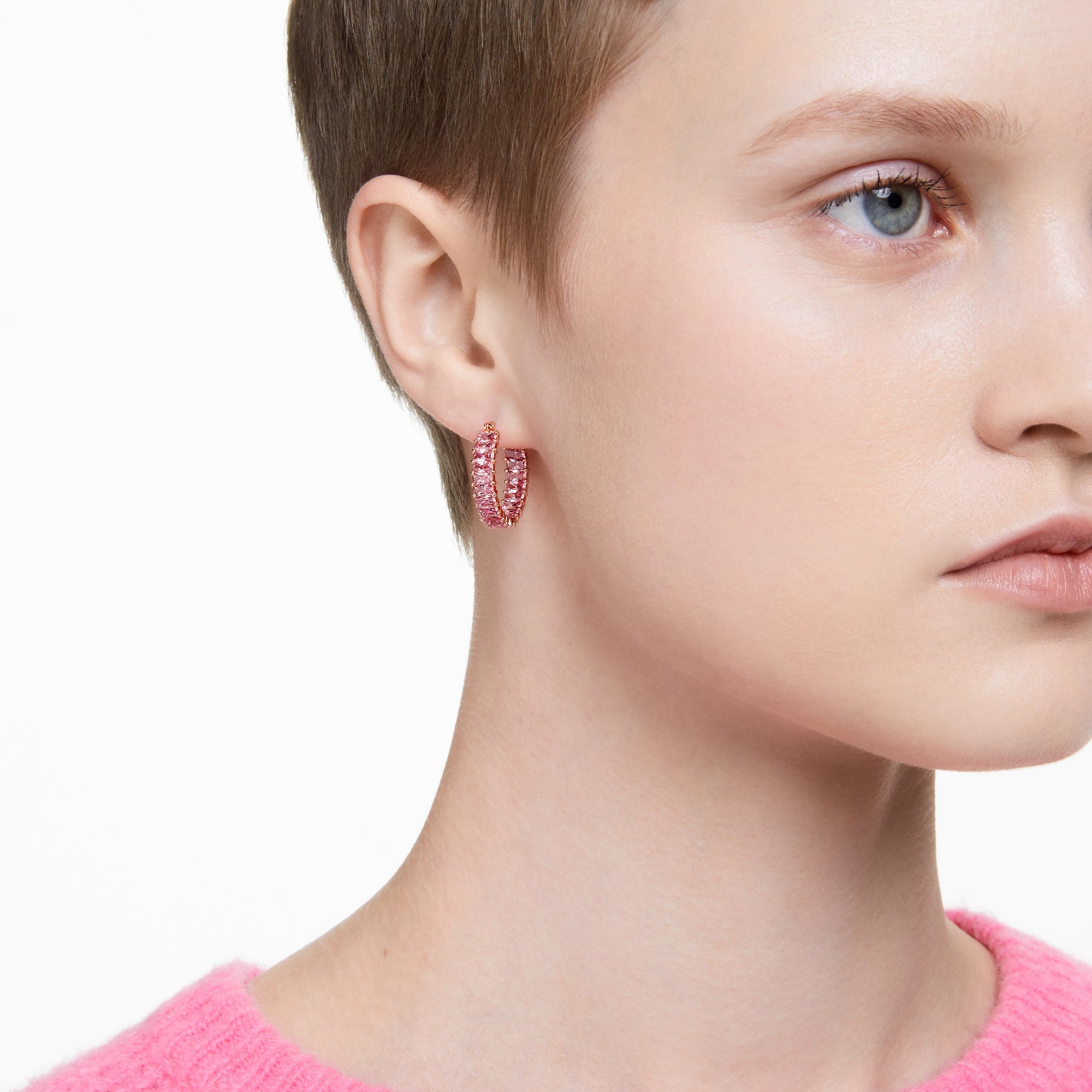 Matrix Hoop Küpe, Baguette Cut, Pembe, Pembe Altın Rengi Kaplama