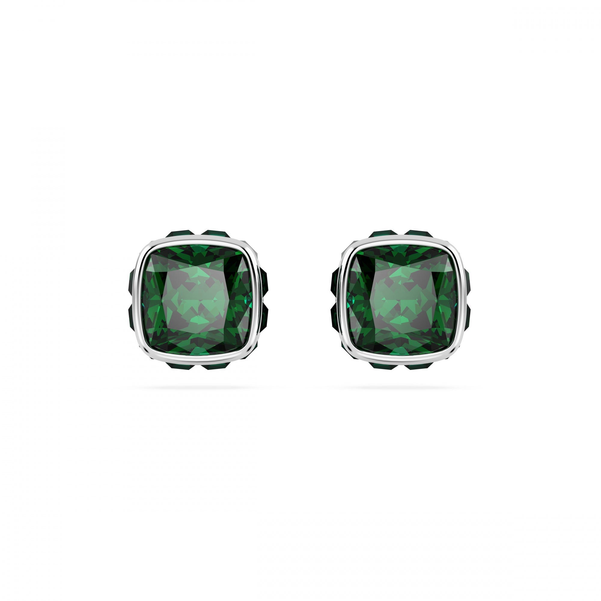 Birthstone Düğme Küpe, Kare Kesim, Mayıs, Yeşil, Rodyum Kaplama