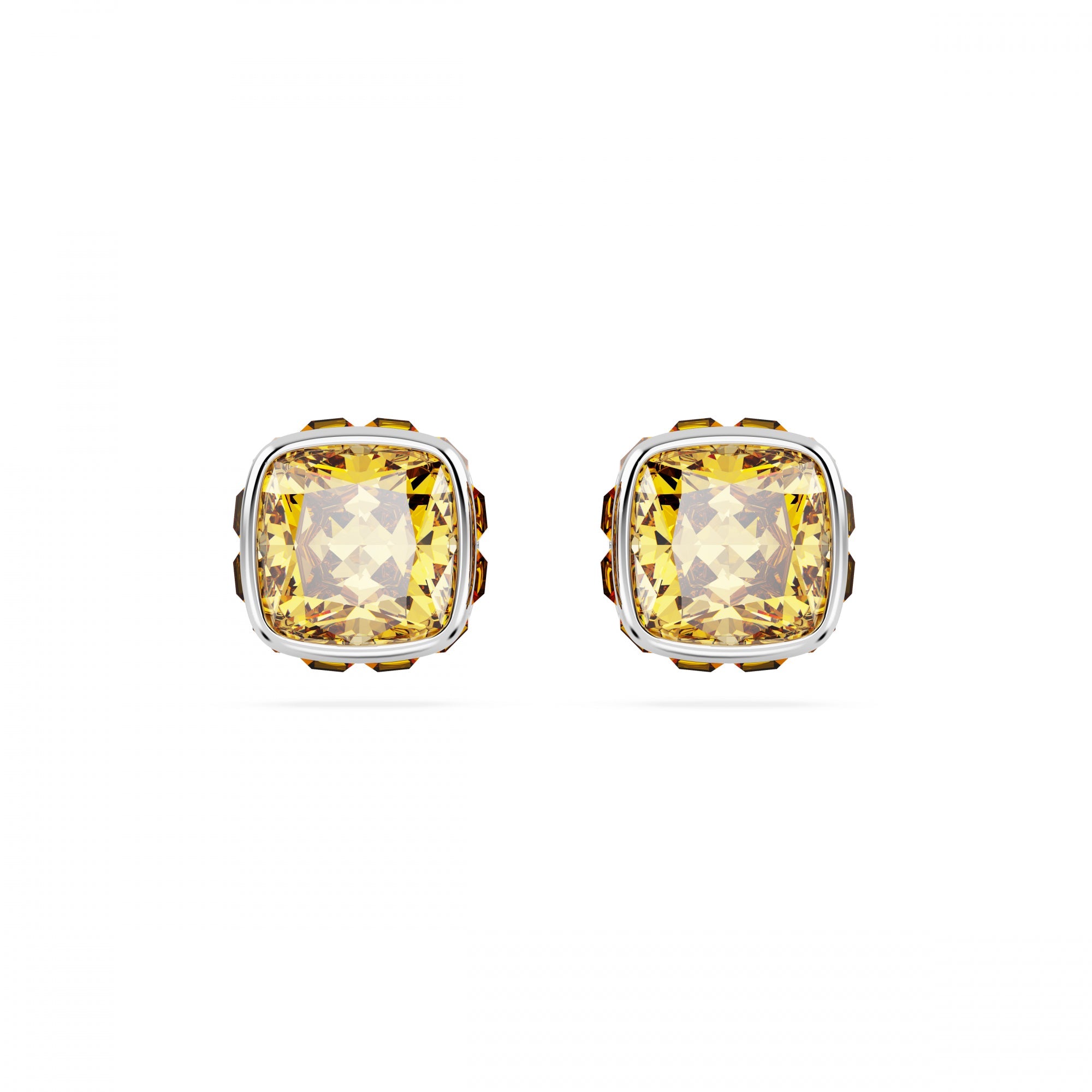 Birthstone Düğme Küpe, Kare Kesim, Kasım, Sarı, Rodyum Kaplama