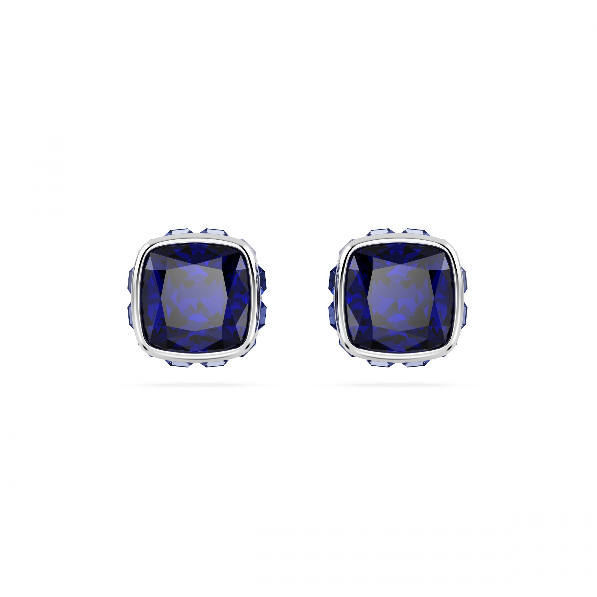 Birthstone Düğme Küpe, Kare Kesim, Eylül, Mavi, Rodyum Kaplama