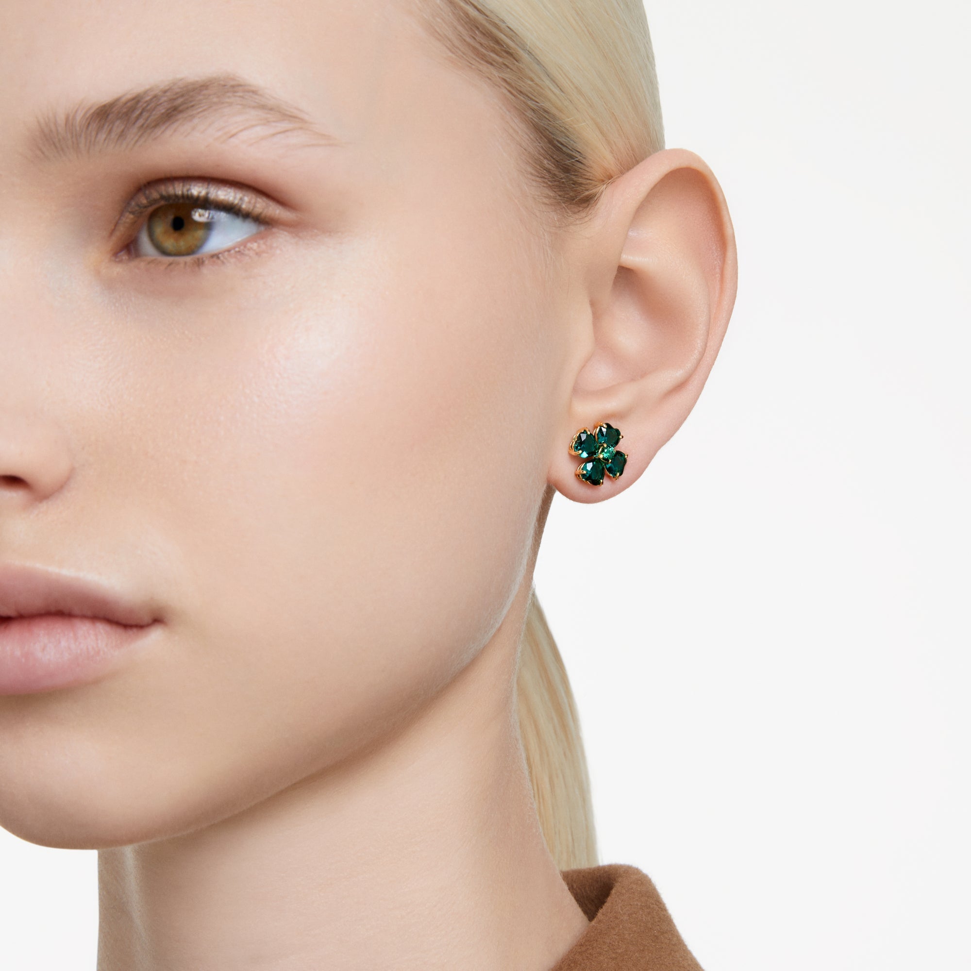 Idyllia Stud Küpe, Clover, Yeşil, Sarı Altın Rengi Kaplama