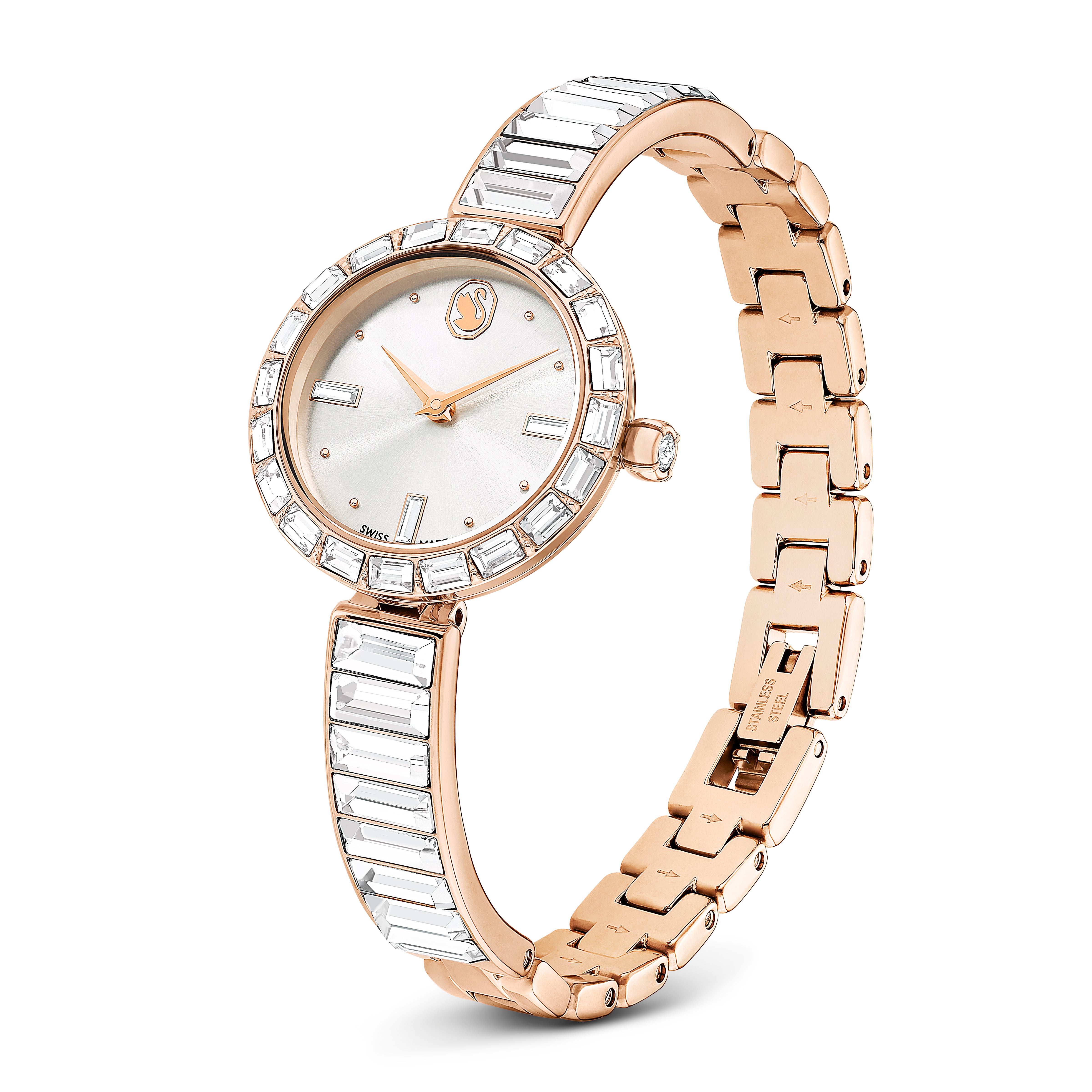 Matrix Bangle Saat, İsviçre Üretimi, Kristal Bileklik, Pembe Altın Ton, Pembe Altın Tonu Kaplama