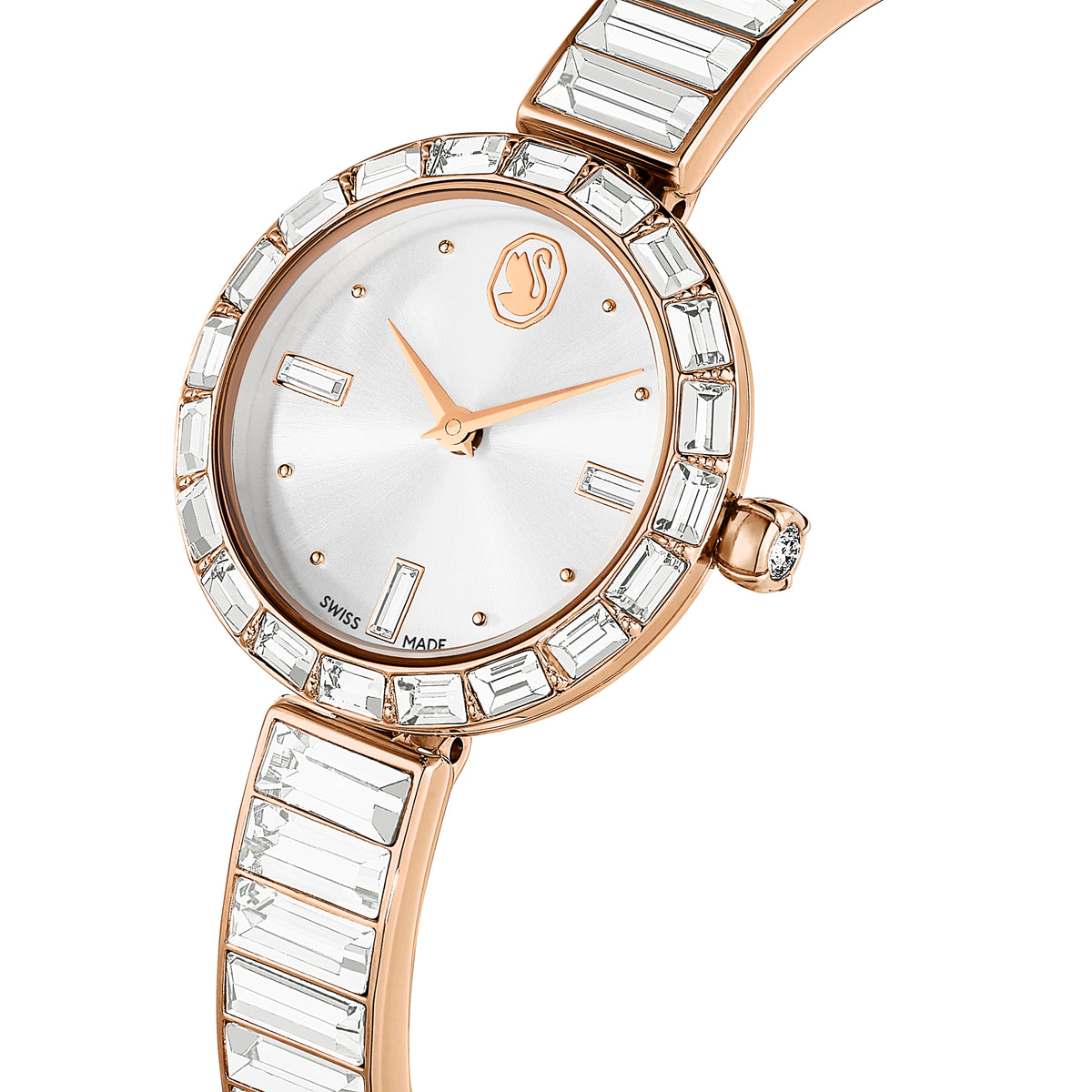 Matrix Bangle Saat, İsviçre Üretimi, Kristal Bileklik, Pembe Altın Ton, Pembe Altın Tonu Kaplama