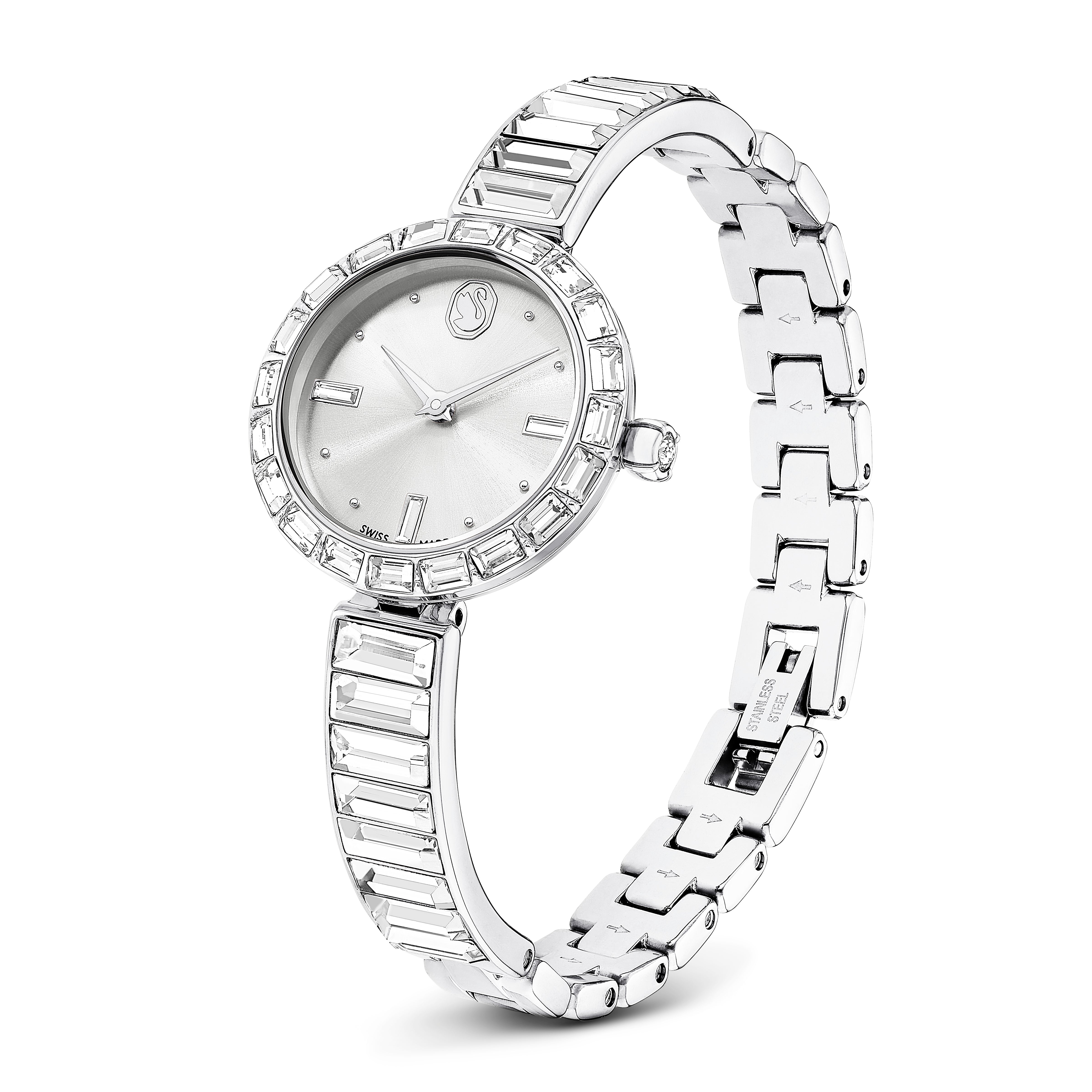 Matrix Bangle Saat, İsviçre Üretimi, Kristal Bileklik, Gümüş Ton, Paslanmaz Çelik