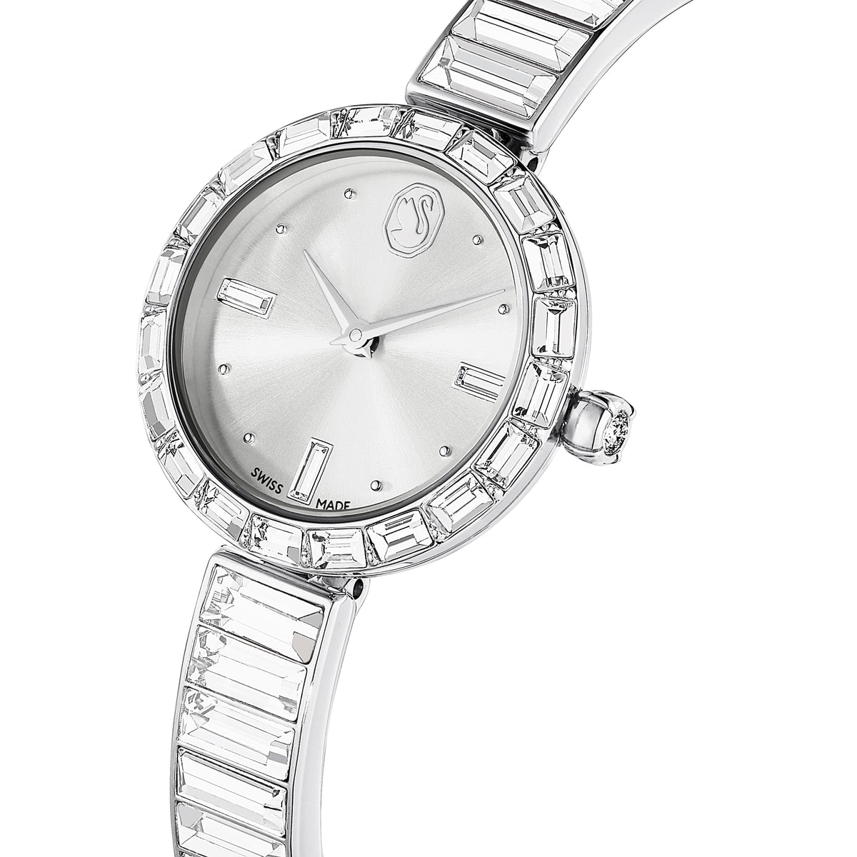 Matrix Bangle Saat, İsviçre Üretimi, Kristal Bileklik, Gümüş Ton, Paslanmaz Çelik