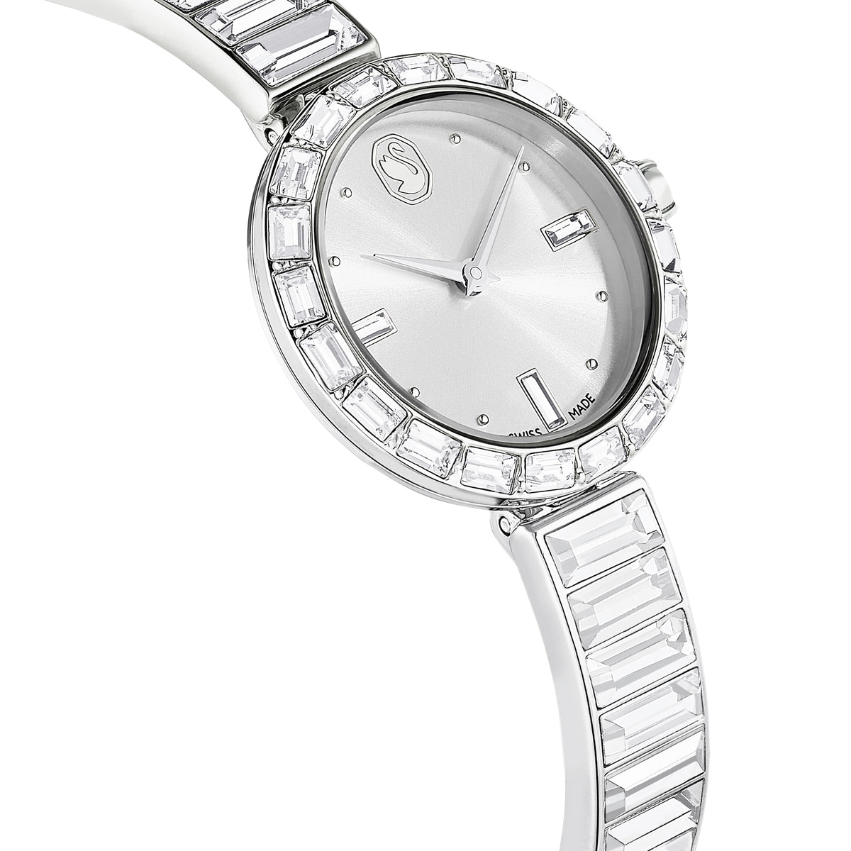 Matrix Bangle Saat, İsviçre Üretimi, Kristal Bileklik, Gümüş Ton, Paslanmaz Çelik