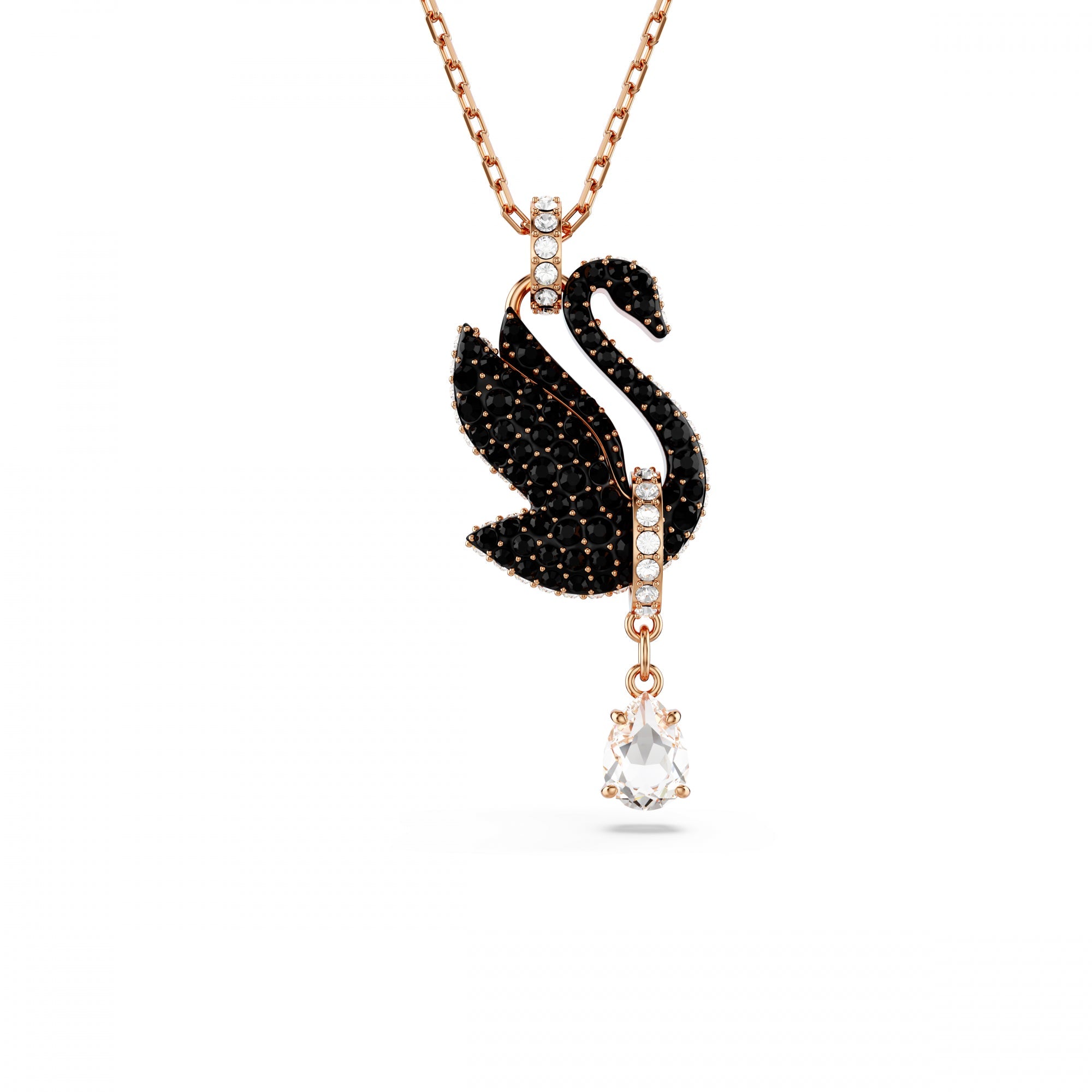 Swarovski Swan Kolye, Kuğu, XS, Siyah, Pembe Altın Rengi Kaplama