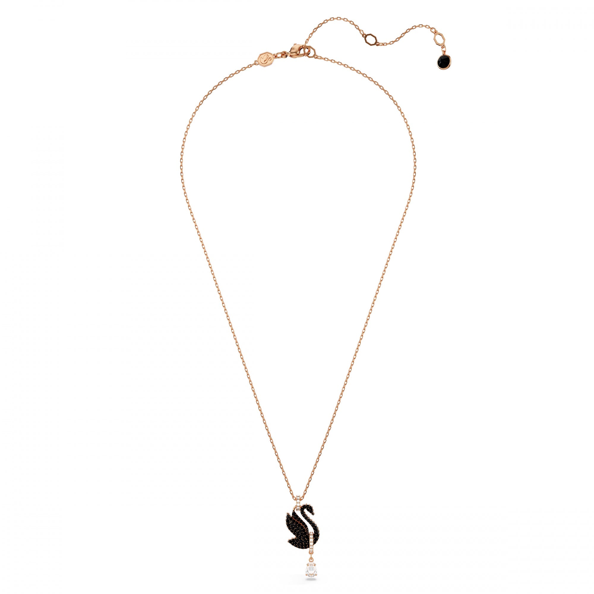 Swarovski Swan Kolye, Kuğu, XS, Siyah, Pembe Altın Rengi Kaplama