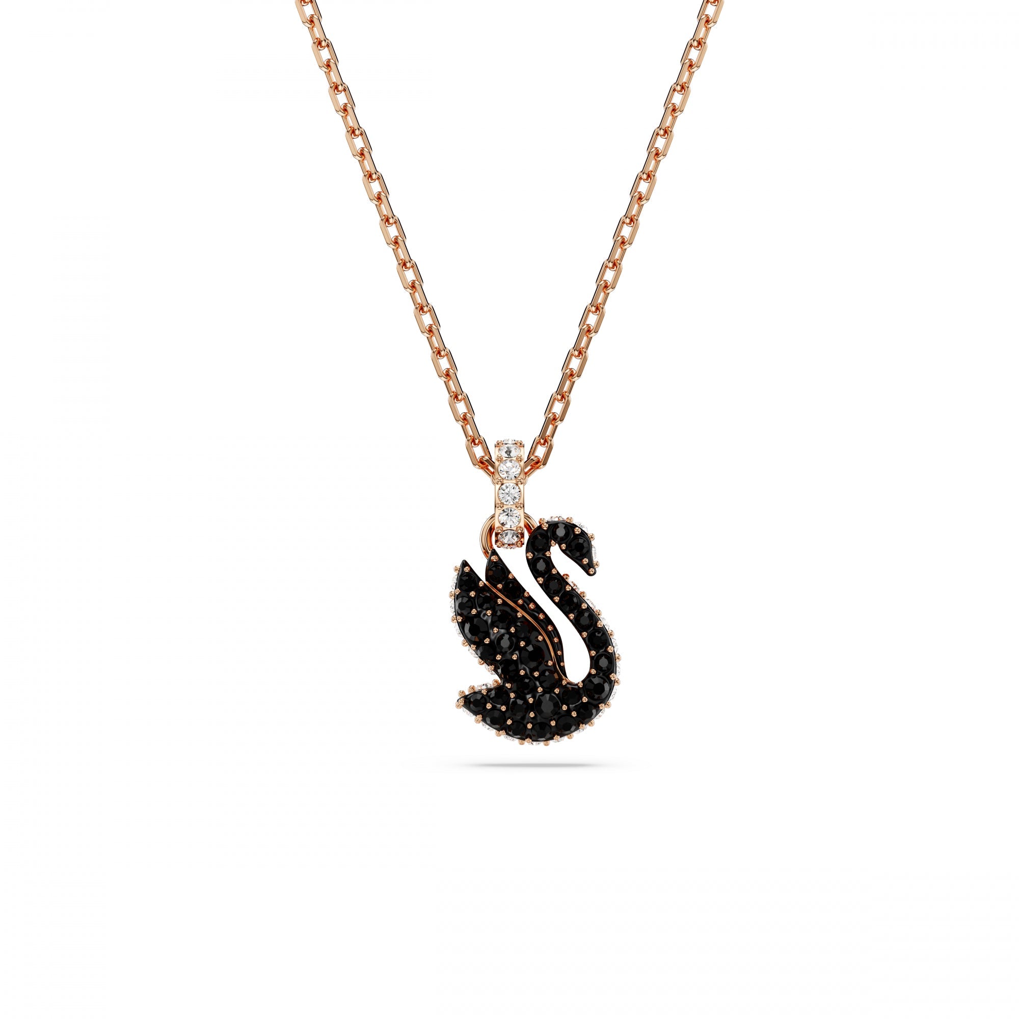 Swarovski Swan Kolye, Kuğu, XXS, Siyah, Pembe Altın Rengi Kaplama