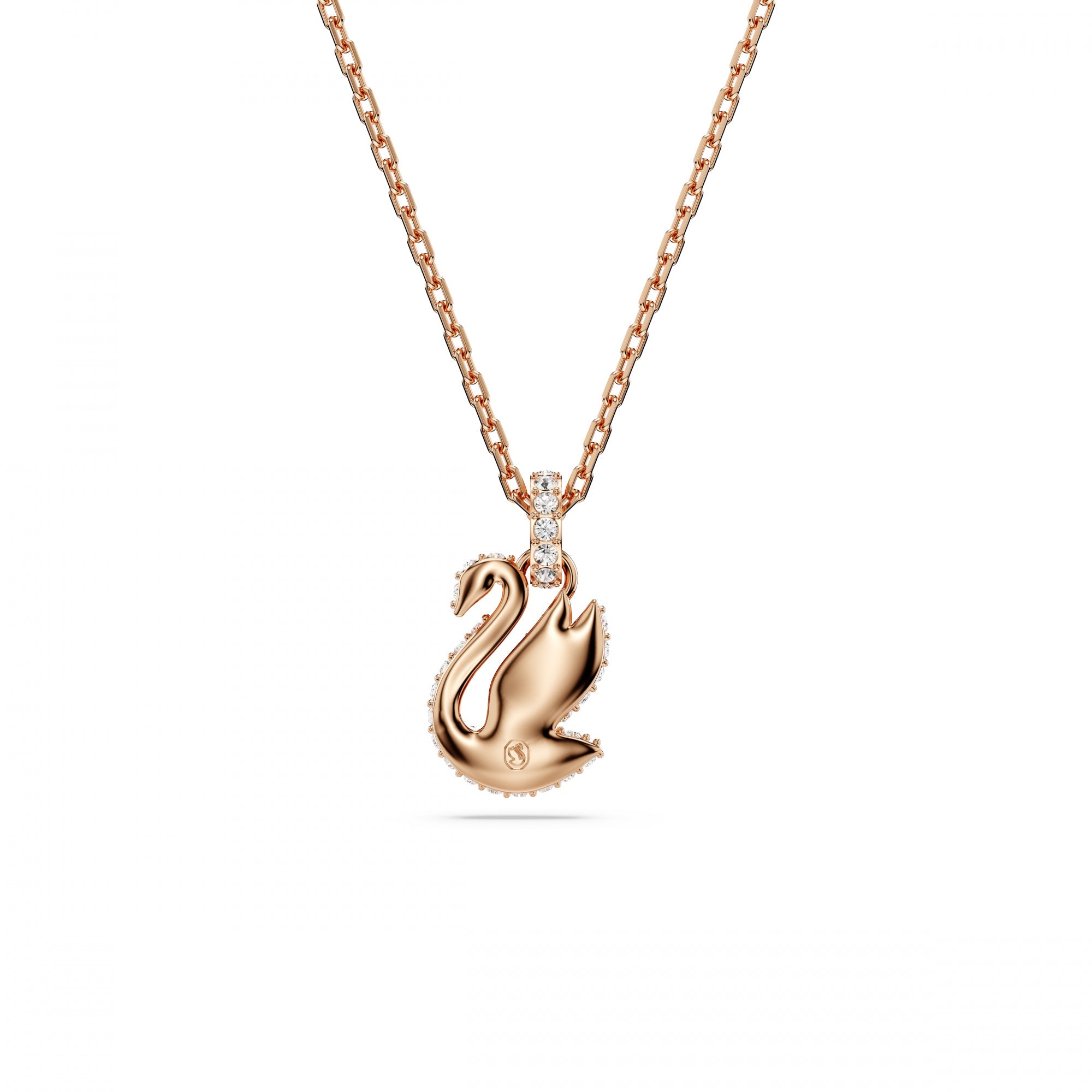 Swarovski Swan Kolye, Kuğu, XXS, Siyah, Pembe Altın Rengi Kaplama
