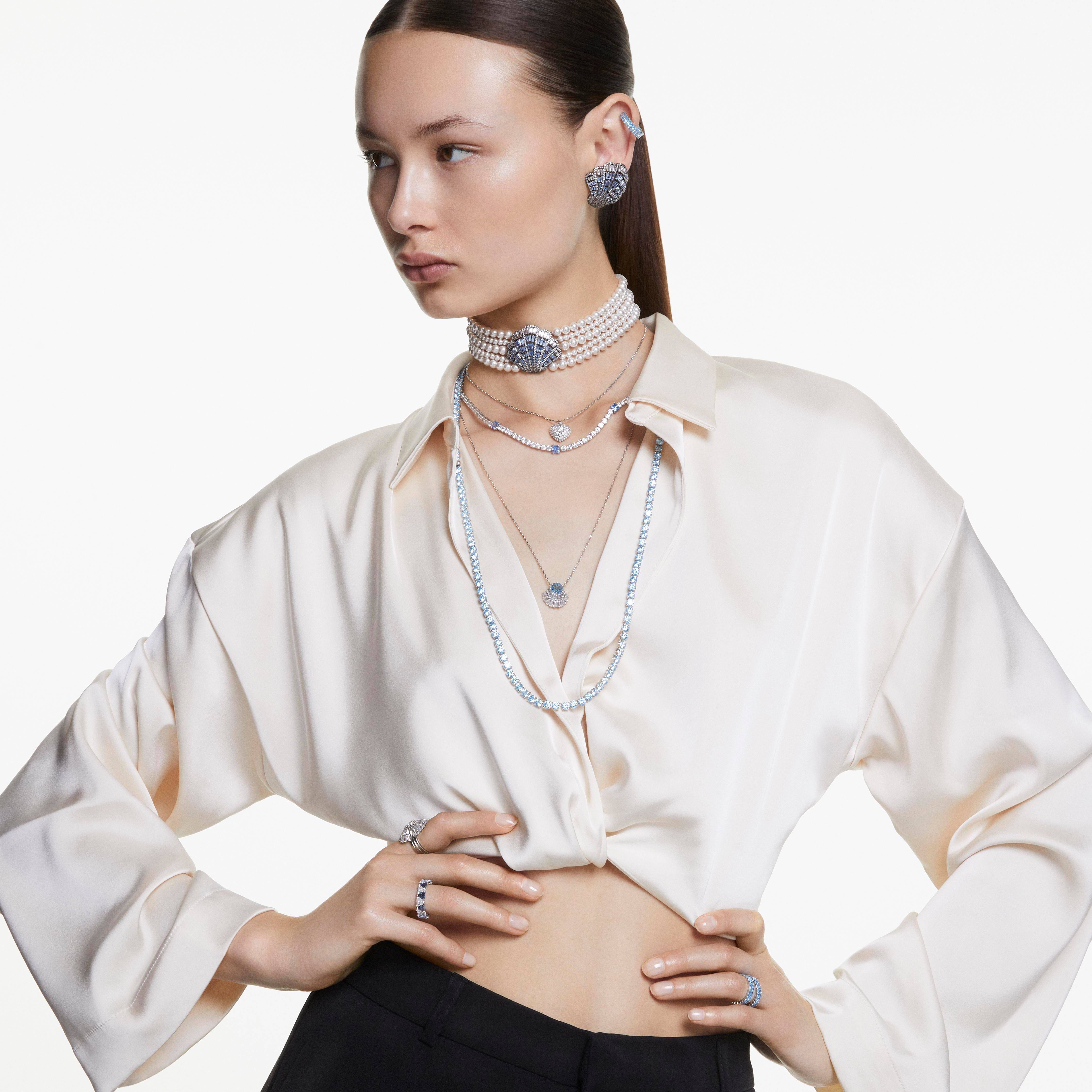 Idyllia Yüzük, Set (3), Mixed Cut, Deniz Kabuğu, Beyaz, Rodyum Kaplama, 50