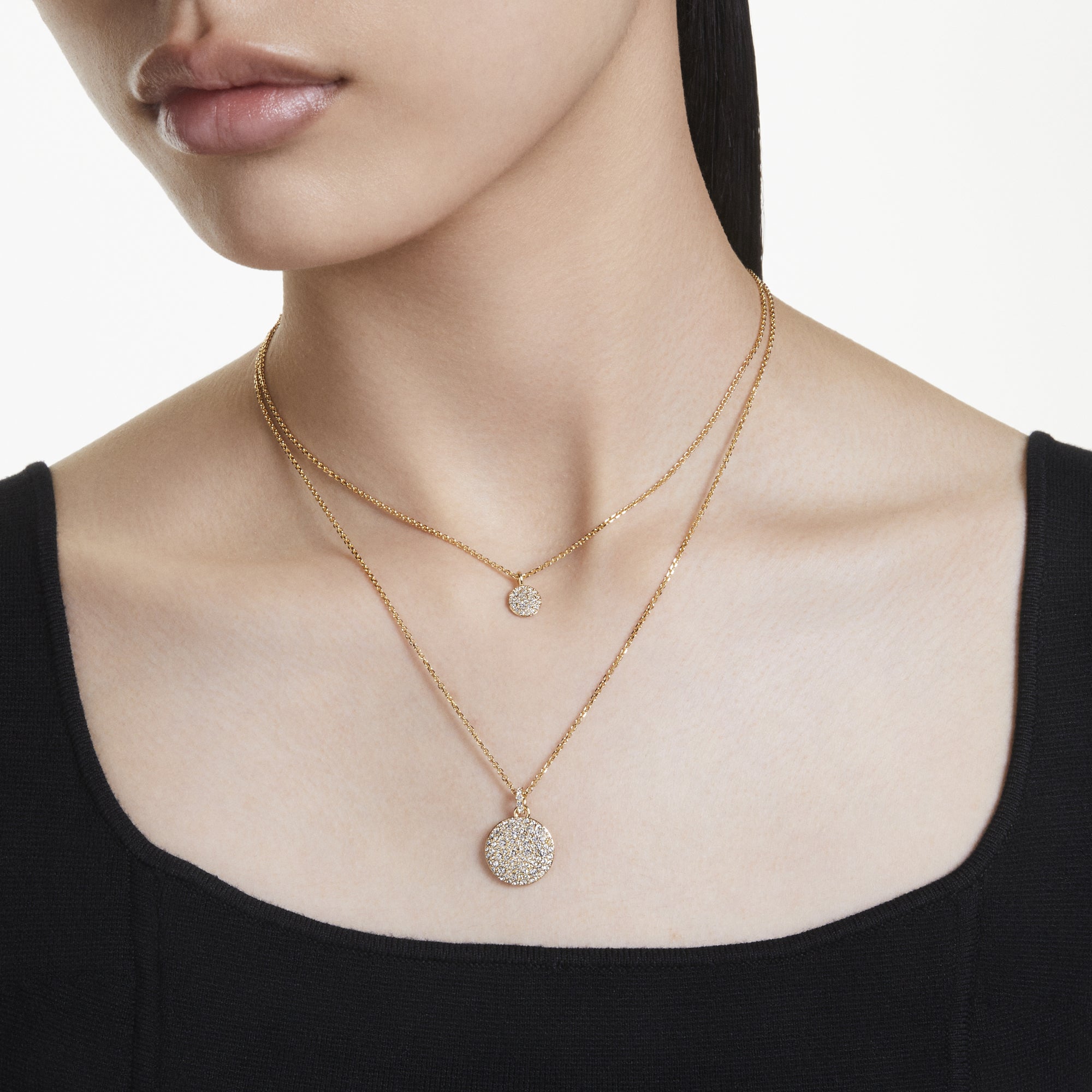 Meteora Layered Kolye, S, Beyaz, Altın Rengi Kaplama