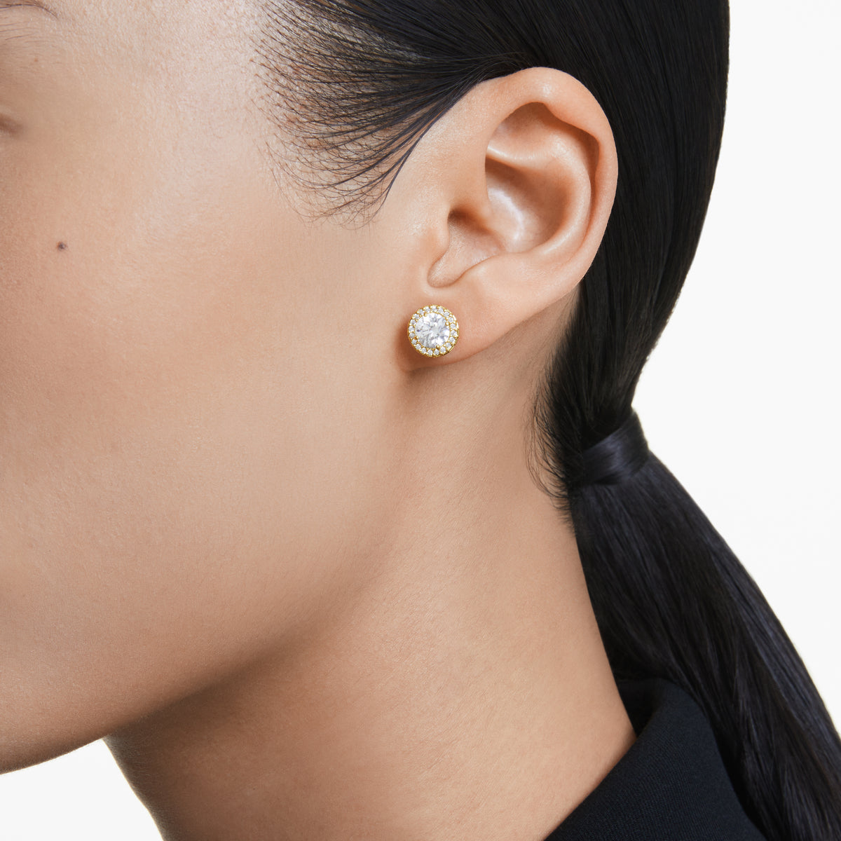 Una Stud Küpe, Round Cut, Altın Ton, Sarı Altın Rengi Kaplama