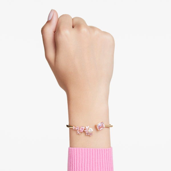 Gema Bileklik, Mixed Cut, Pembe, Altin Rengi Kaplama, S