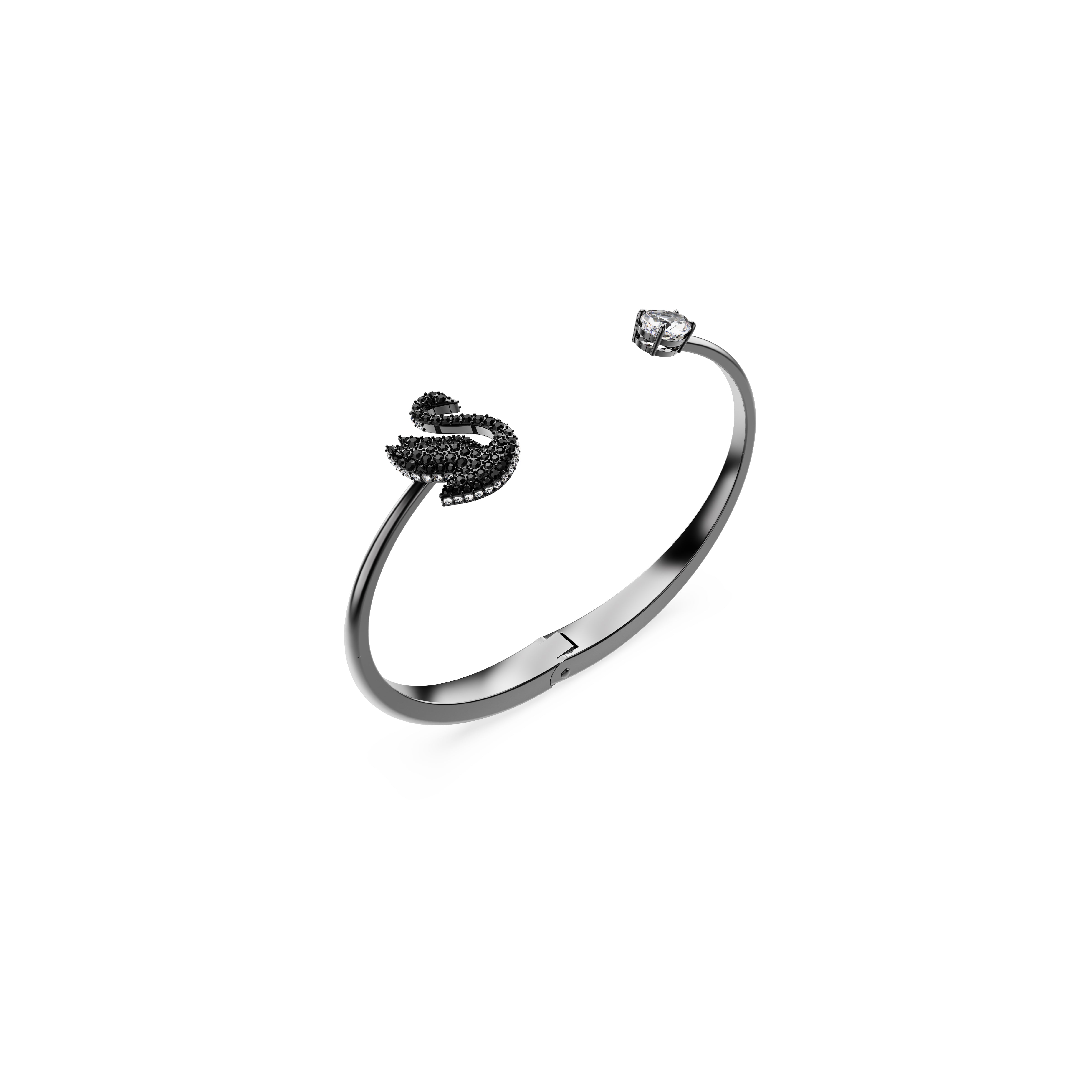 Swarovski Swan Bileklik, Kuğu, Siyah, Rutenyum Kaplama