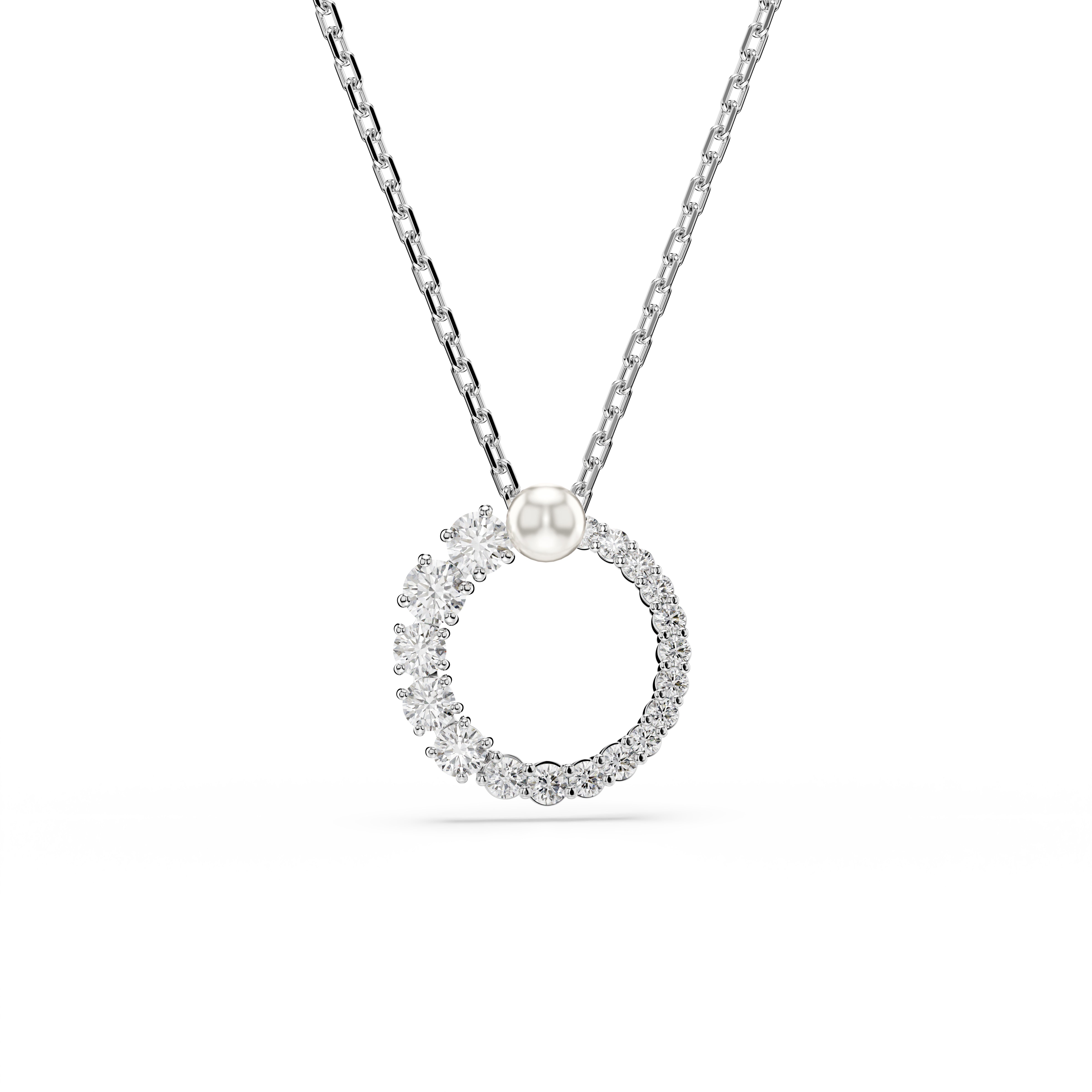 Matrix Kolye, Kristal İnci, Round Cut, Beyaz, Rodyum Kaplama
